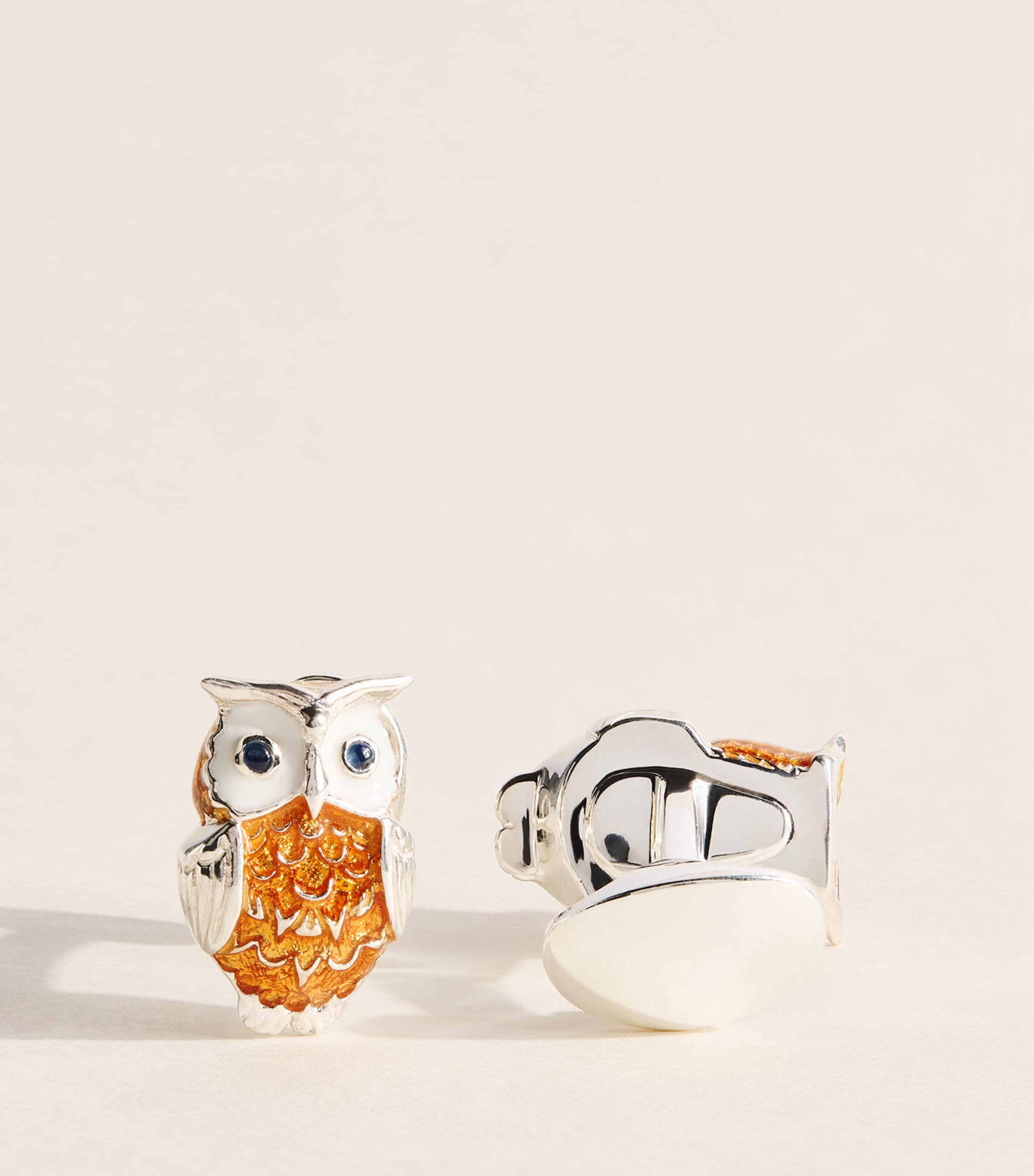 Deakin & Francis Sterling Silver and Sapphire Owl Cufflinks Brown Image 1