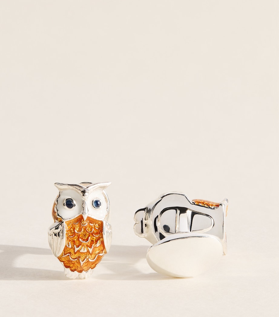 Deakin & Francis Sterling Silver and Sapphire Owl Cufflinks Brown Image 1