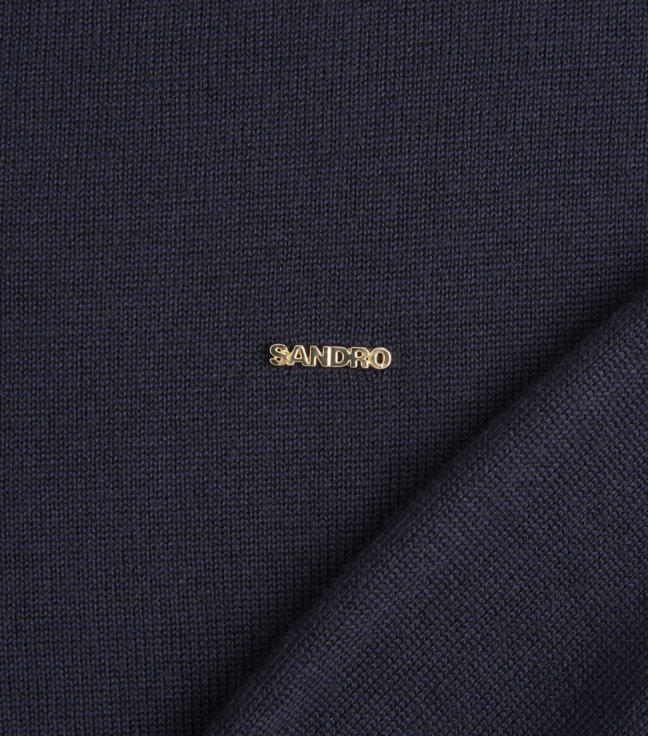 Sandro Paris Womens Wool-Blend Logo Sweater Navy Blue Image 6