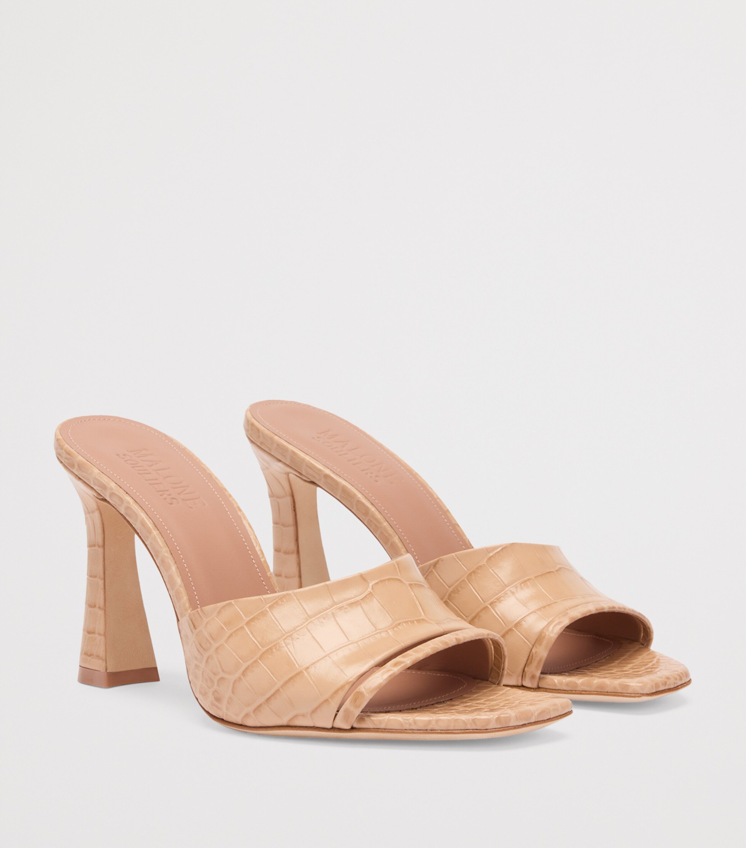 Croc-Embossed Leather Roxanne Heeled Sandals 90 BUFF Image 3