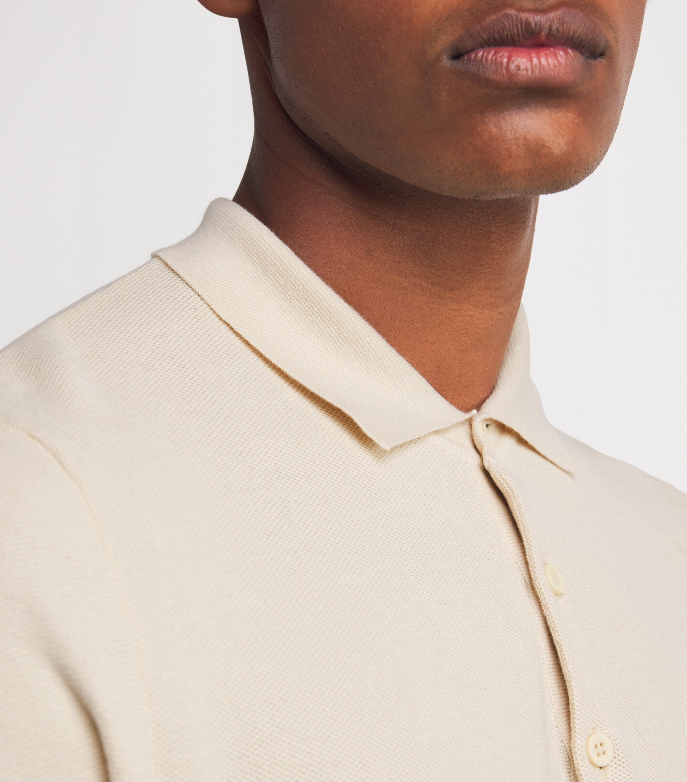Sunspel Mens Cotton Fine Texture Polo Shirt Whcr Ecru Image 6