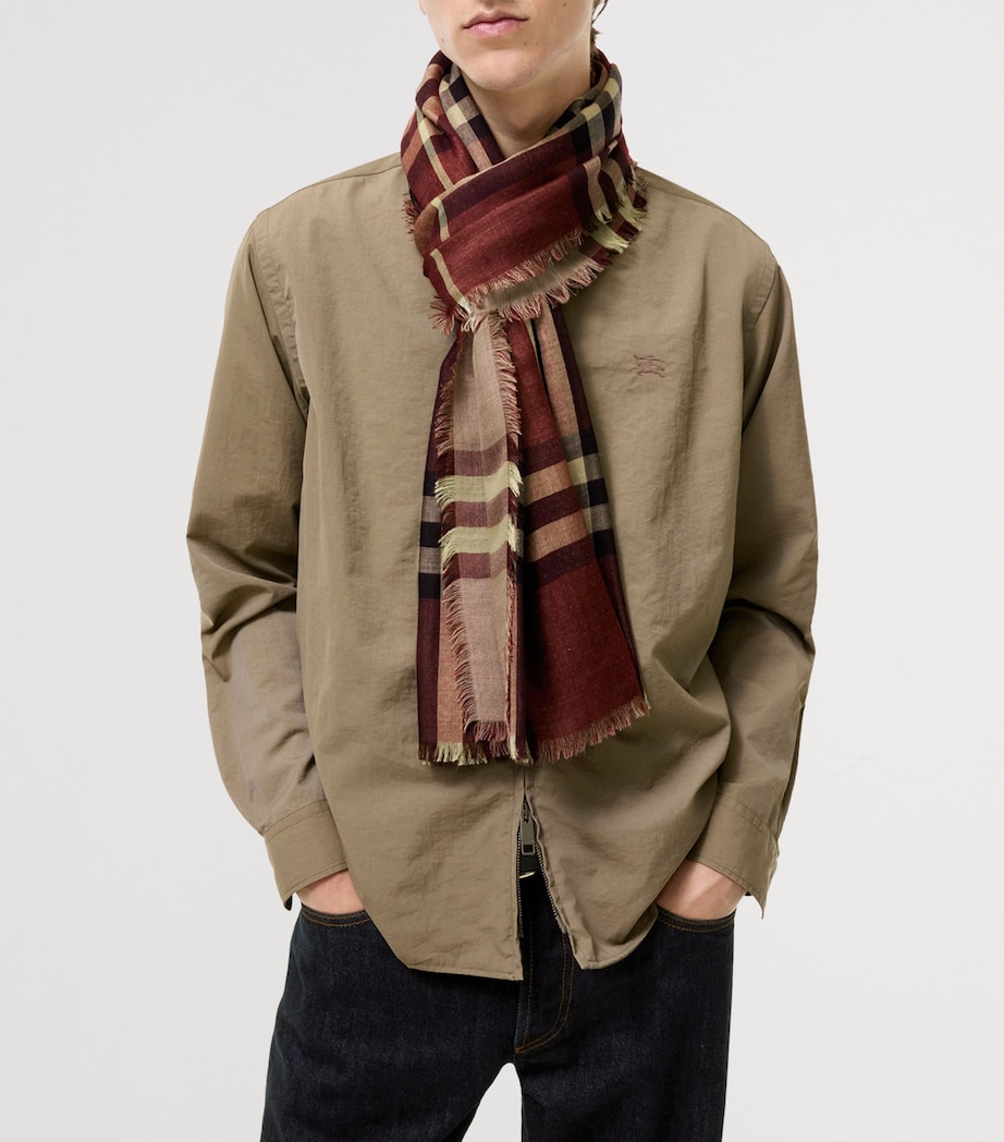 Burberry Wool-Silk Reversible Check Scarf Vineyard Red Check Image 5