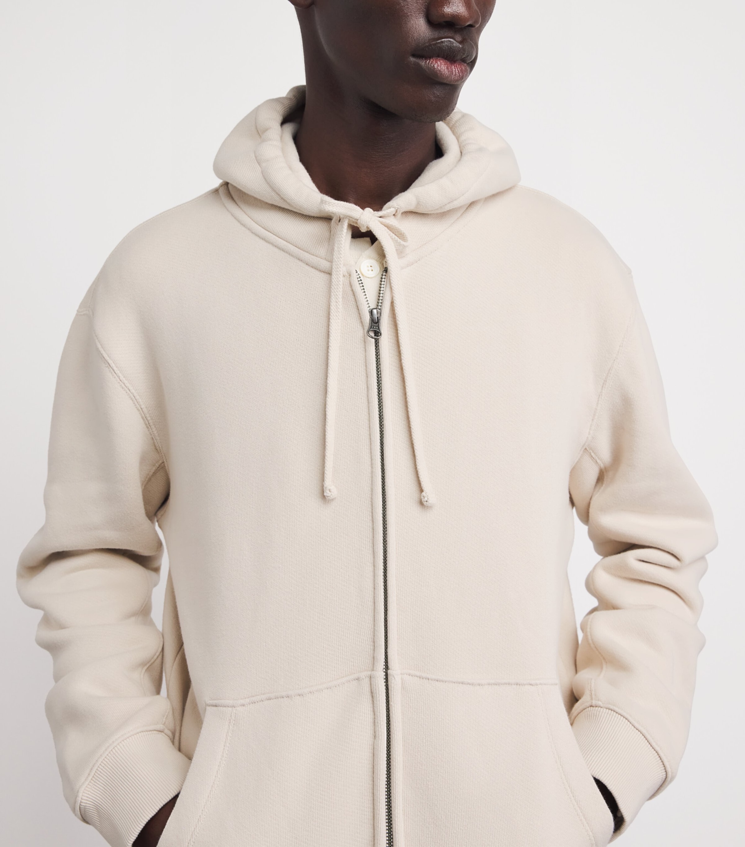 PAIGE Mens Avon Zip-Up Hoodie Washed Vanilla Bean Image 3