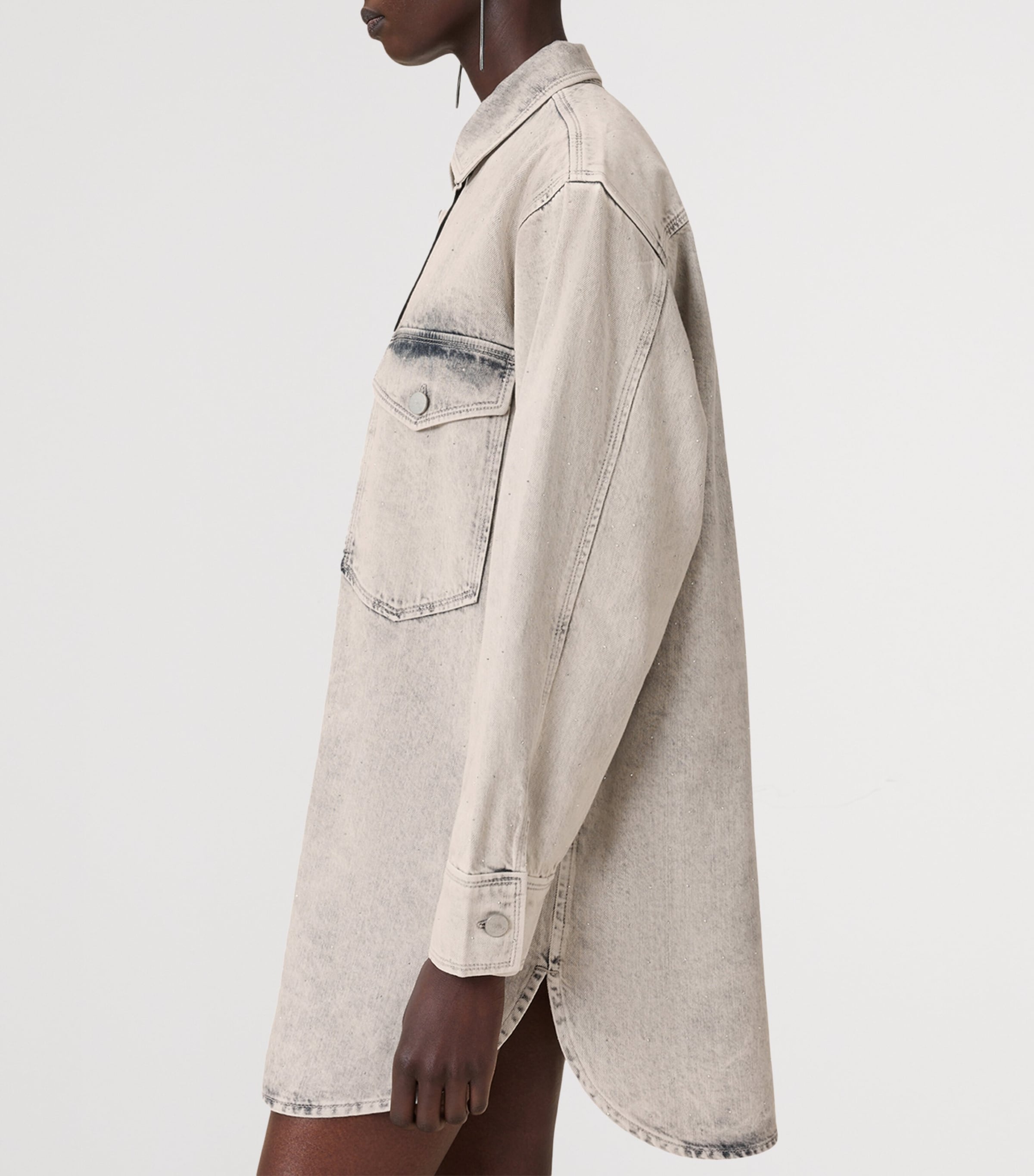 Organic Denim Faye Mini Shirt Dress SNOW GREY Image 7