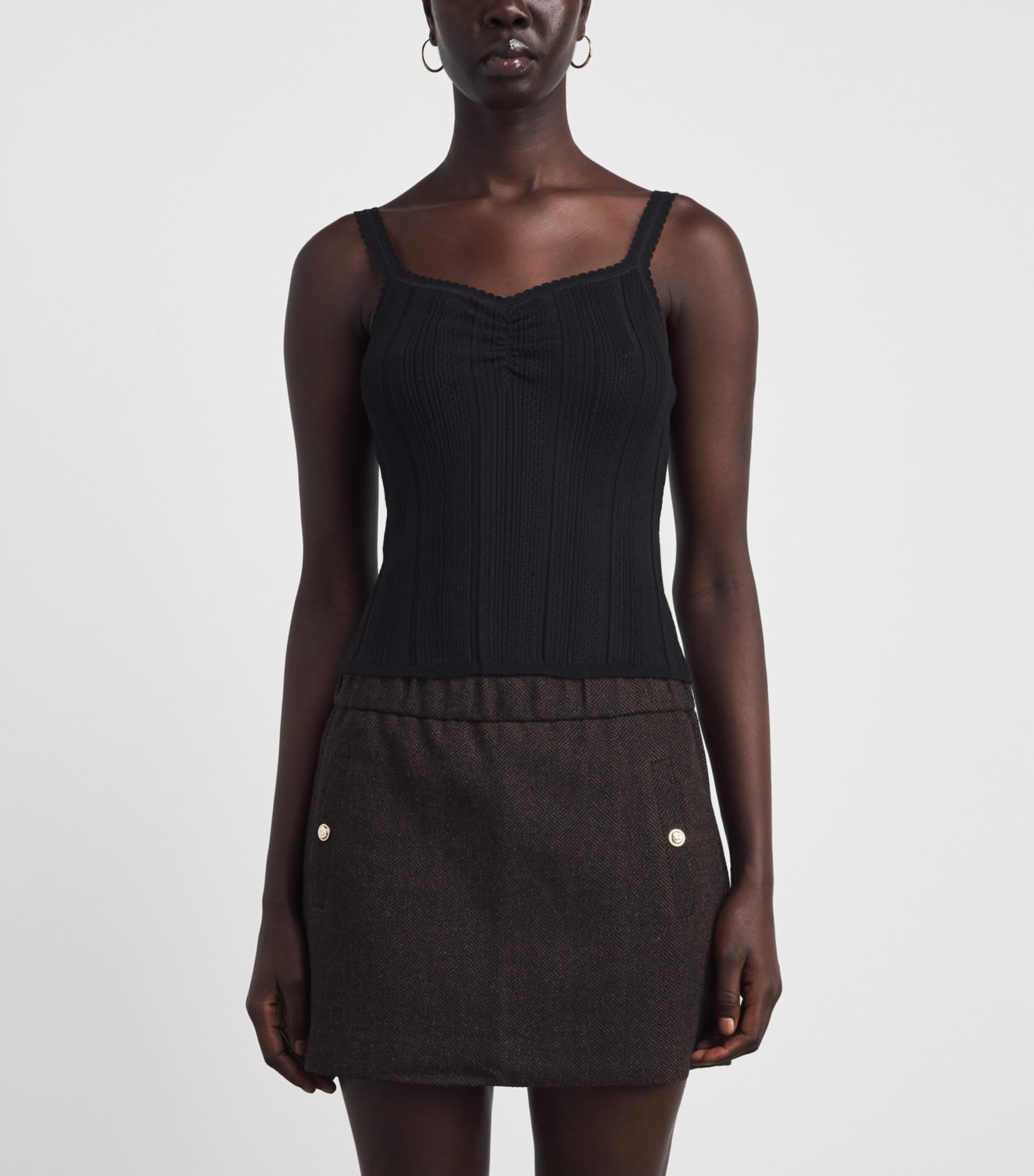 Maje Womens Knit Pointelle Tank and Cardigan Set Black Image 6