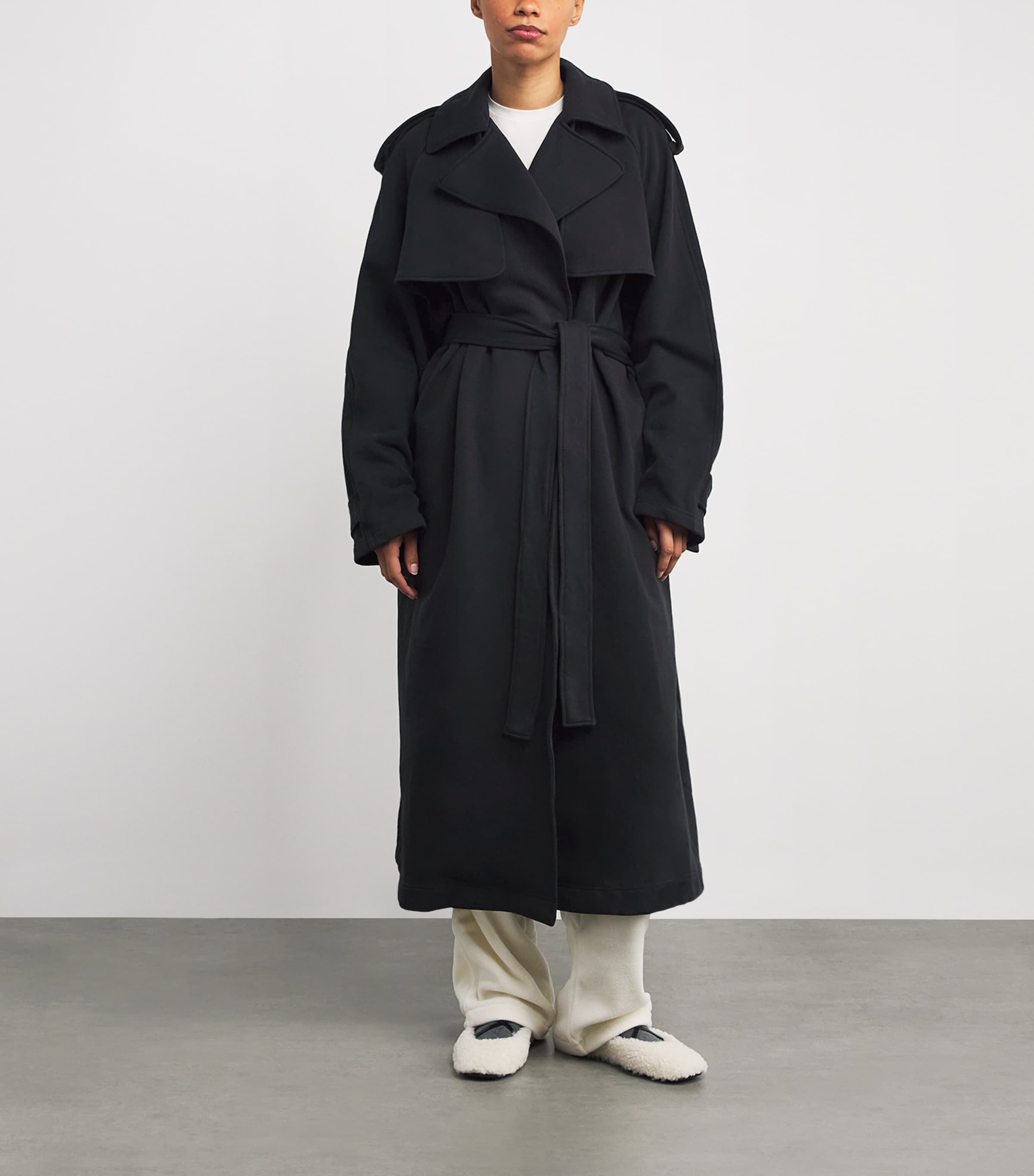 Skims Womens Cotton Fleece Boyfriend Trench Coat Onyx Image 3