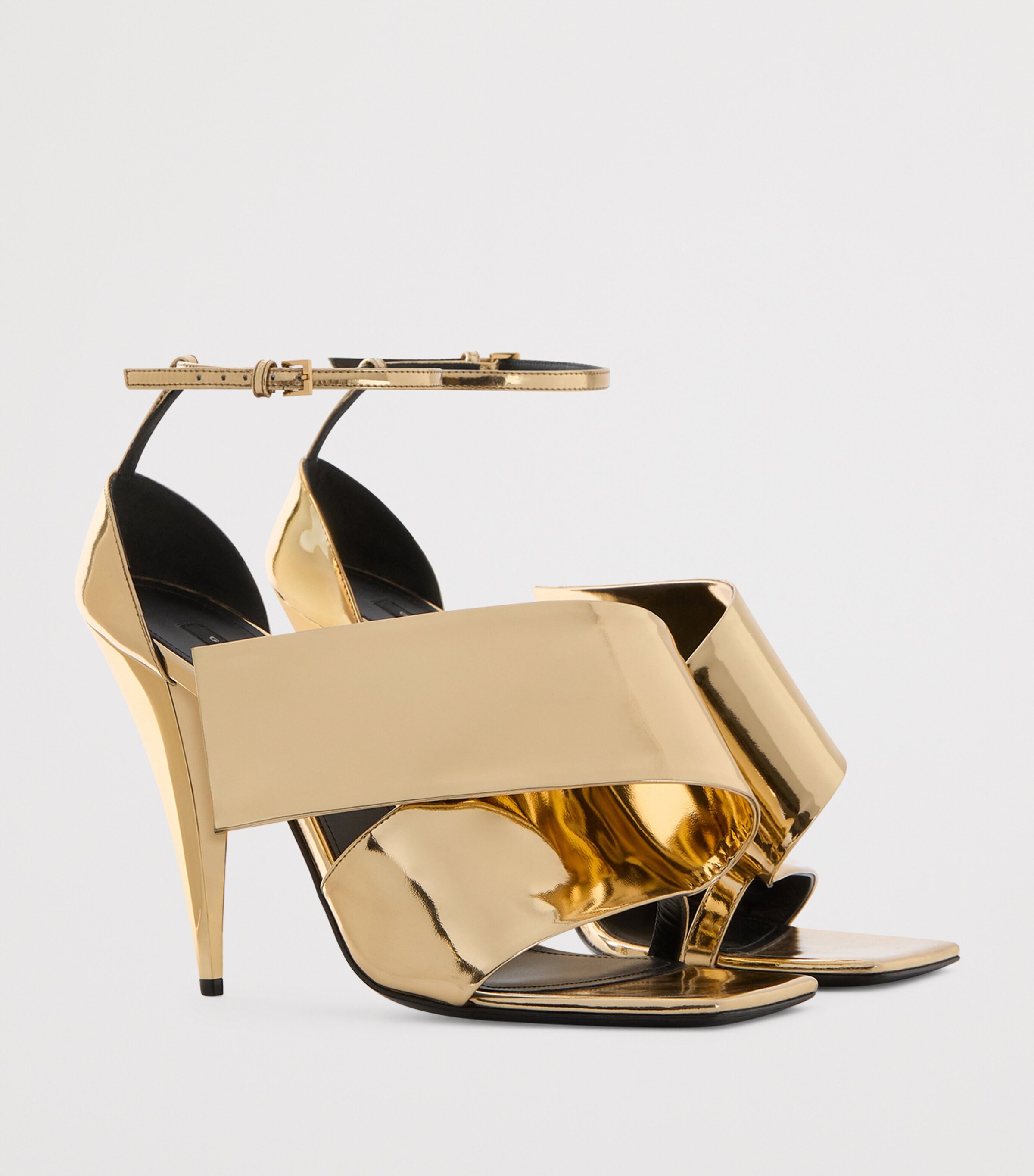 Leather and Silk Twisted Ribbon Heeled Sandals 95 GOLDEN Image 3