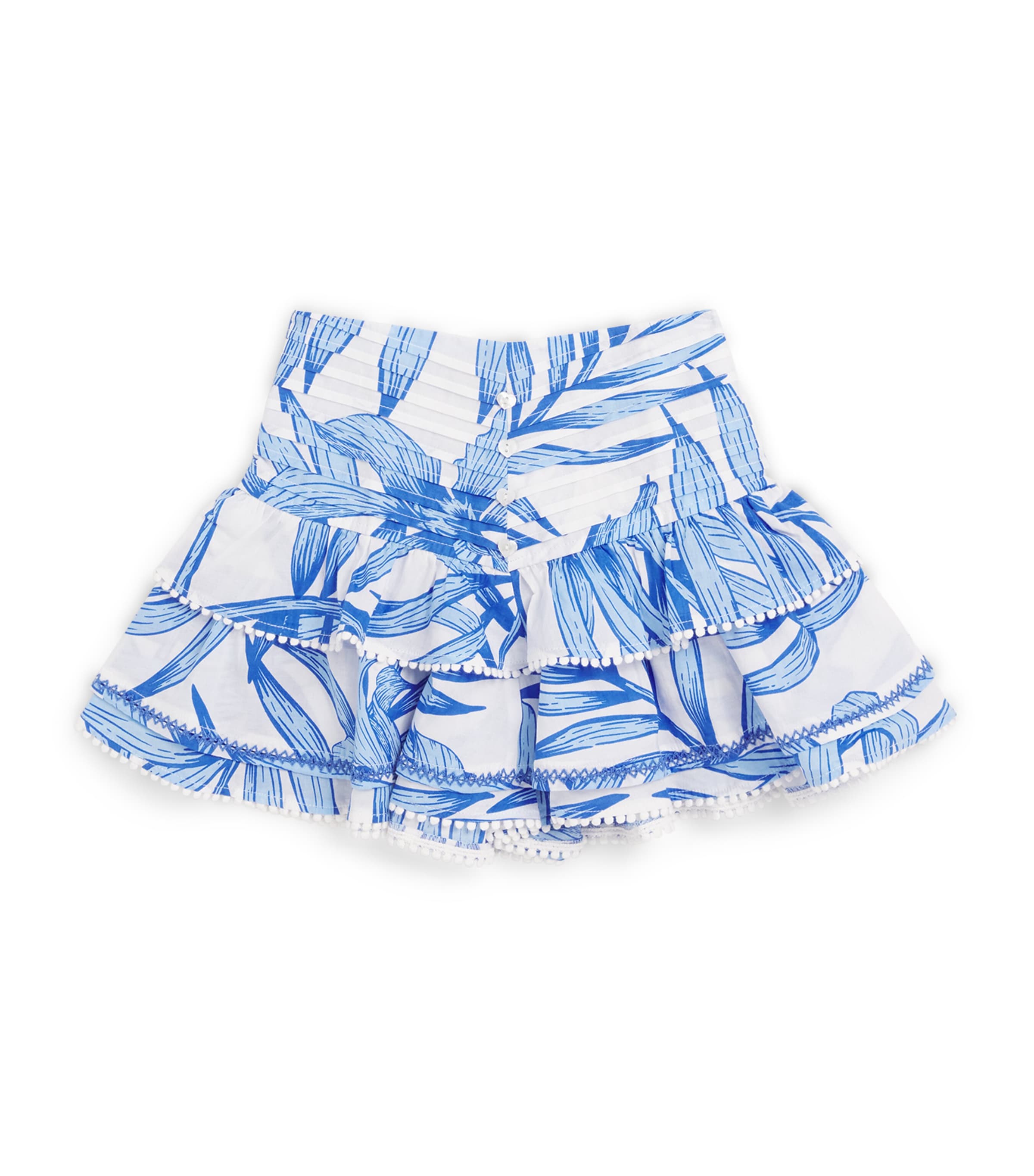 Cotton Tiered Alizee Skirt (4-12 Years) BLUE PALM LEAF Image 1