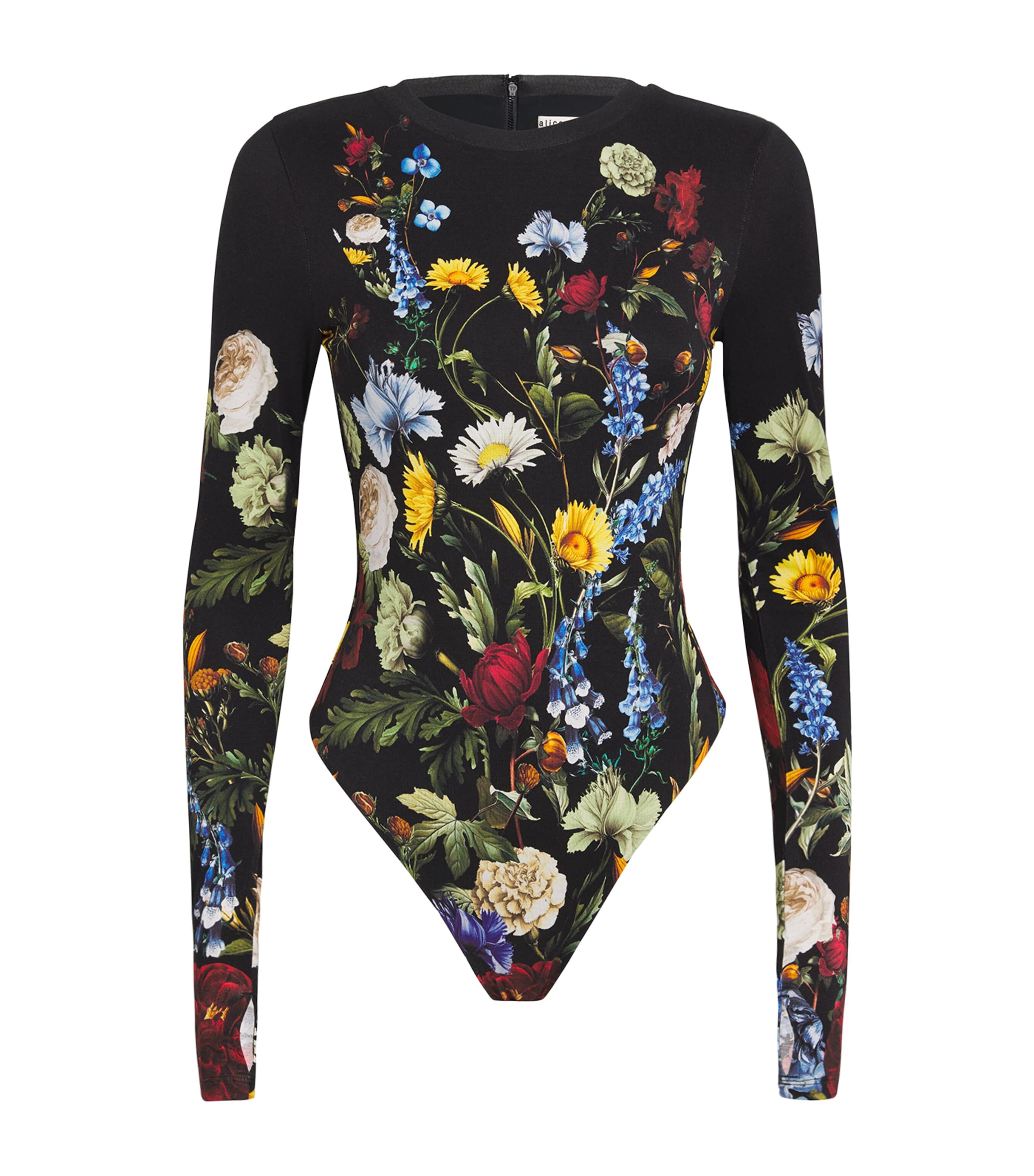Alice And Olivia Floral Olea Bodysuit In Black