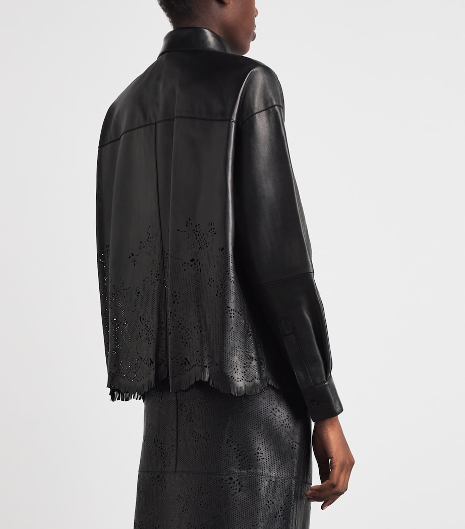 Lafayette 148 Womens Lambskin Laser-Cut Shirt Black Image 5