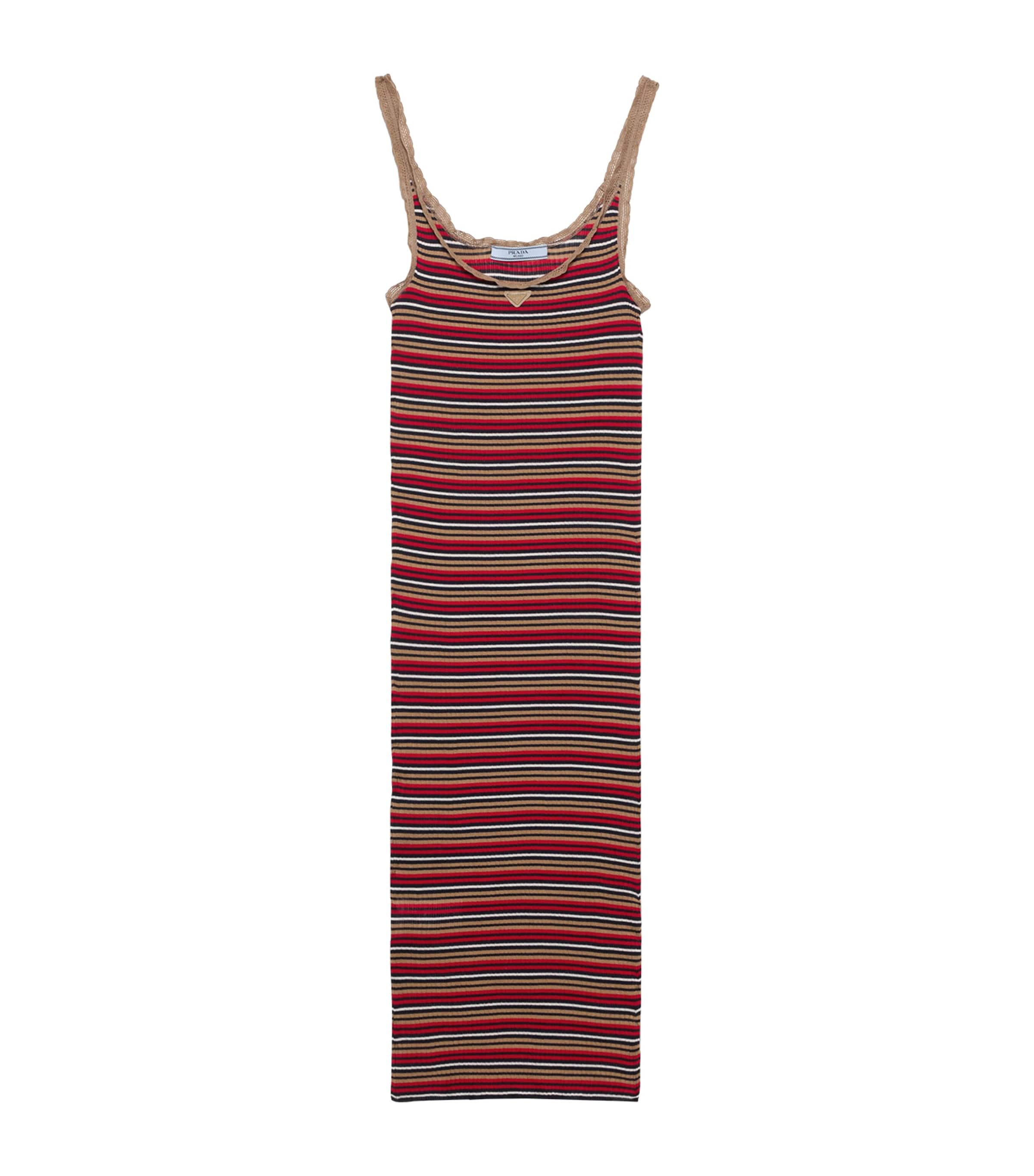 Prada Womens Cotton Stripe Midi Dress Blue Image 1