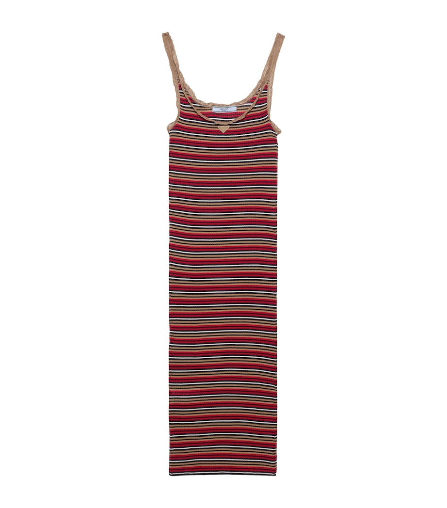 Prada Womens Cotton Stripe Midi Dress Blue Image 1