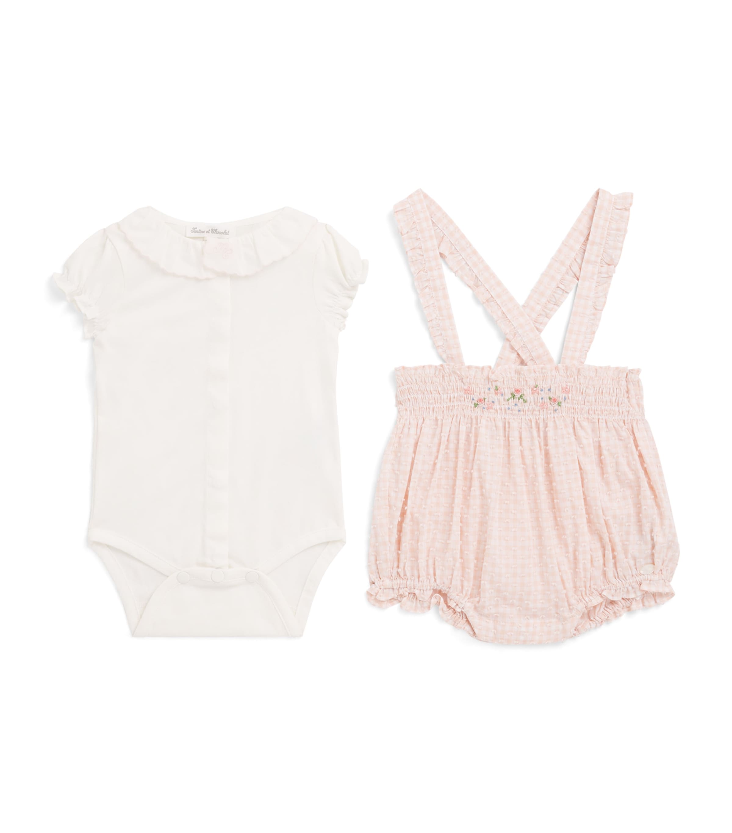 Cotton Gingham Bodysuit and Bloomers (0-18 Months) 30ROSÉE Image 1