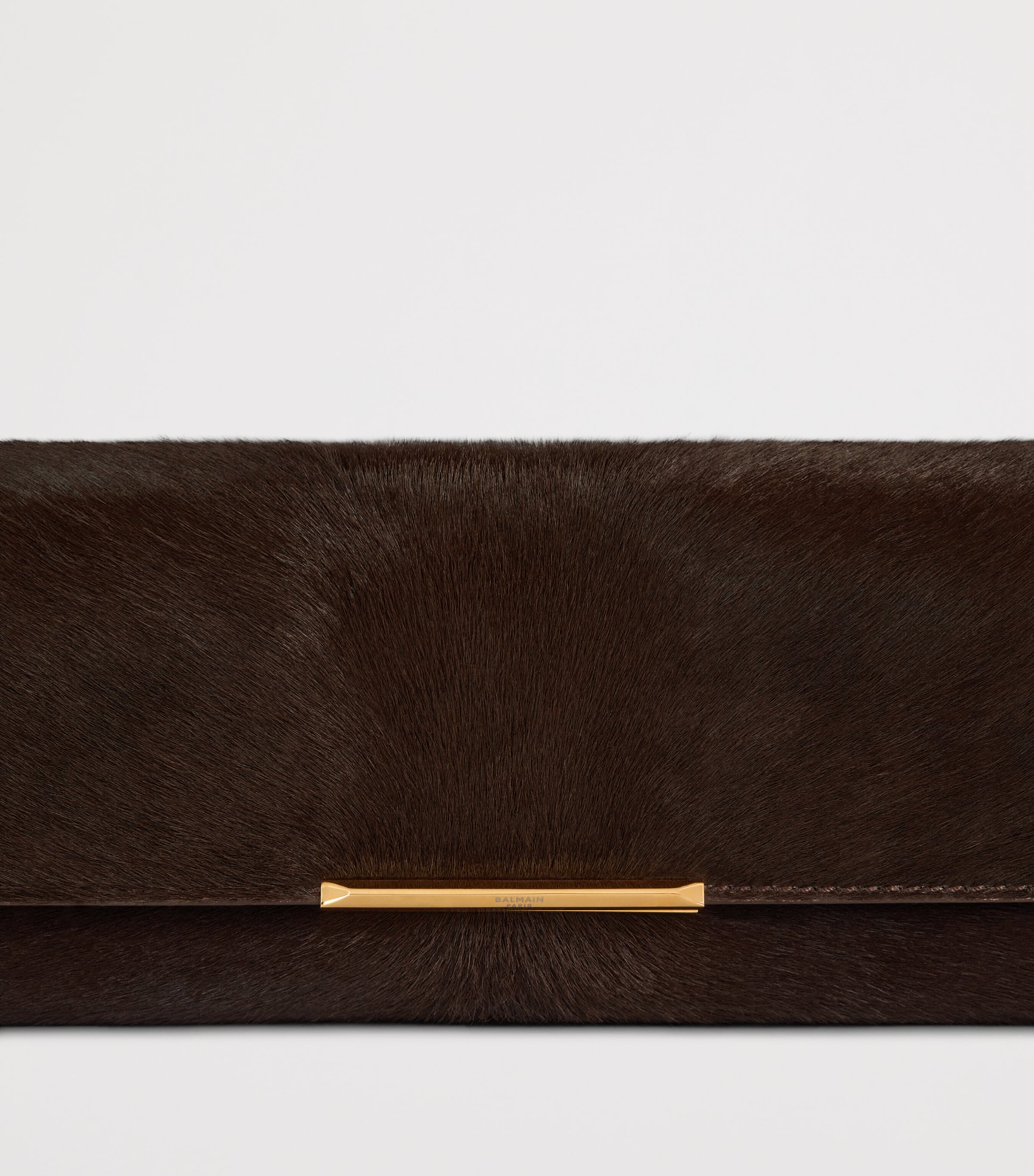 Balmain Long Leather Pony-Effect Clutch Bag Marron Fonce Image 6