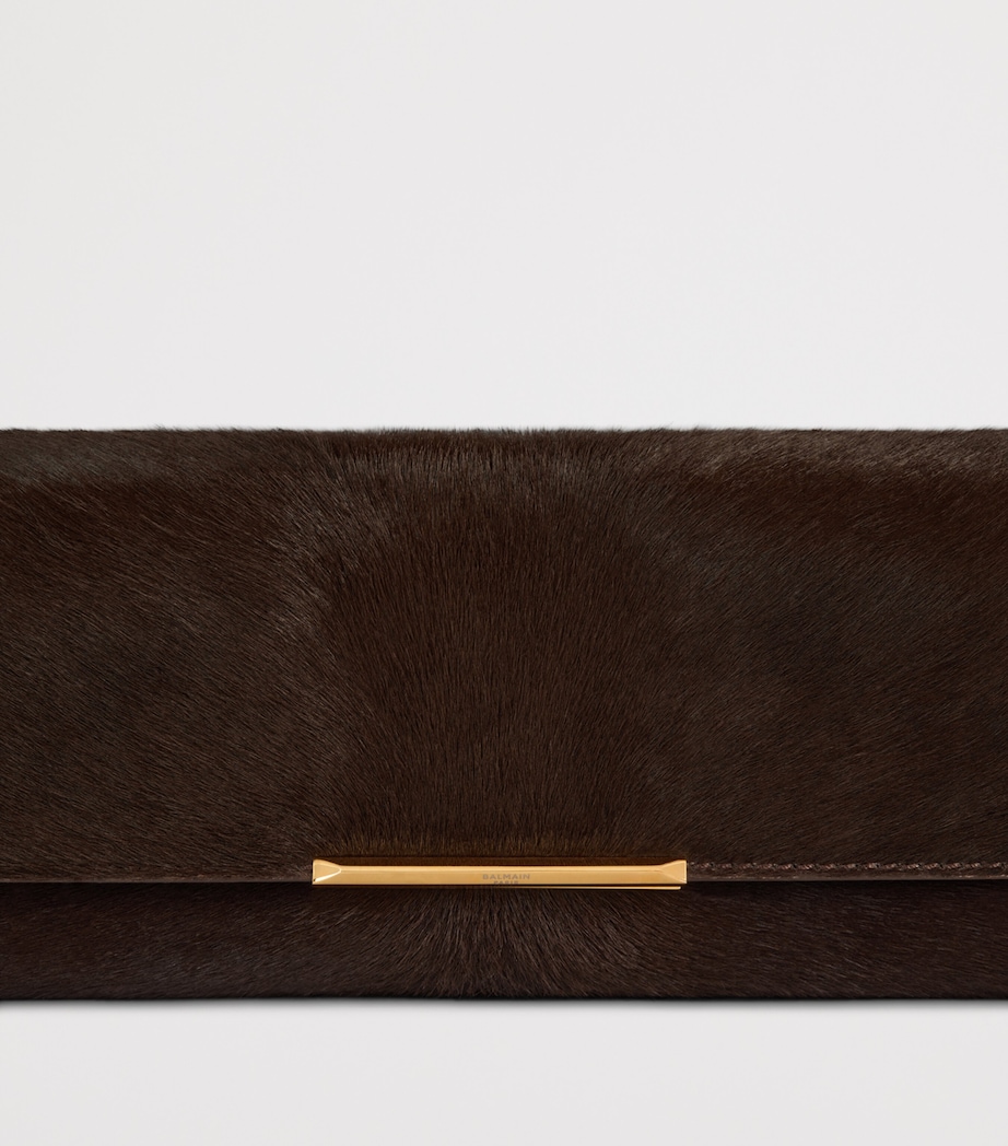 Balmain Long Leather Pony-Effect Clutch Bag Marron Fonce Image 6