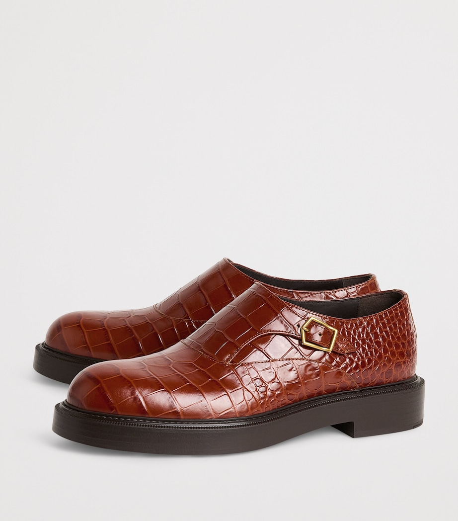 Croc-Embossed Leather Monk Shoes U6289 Image 3