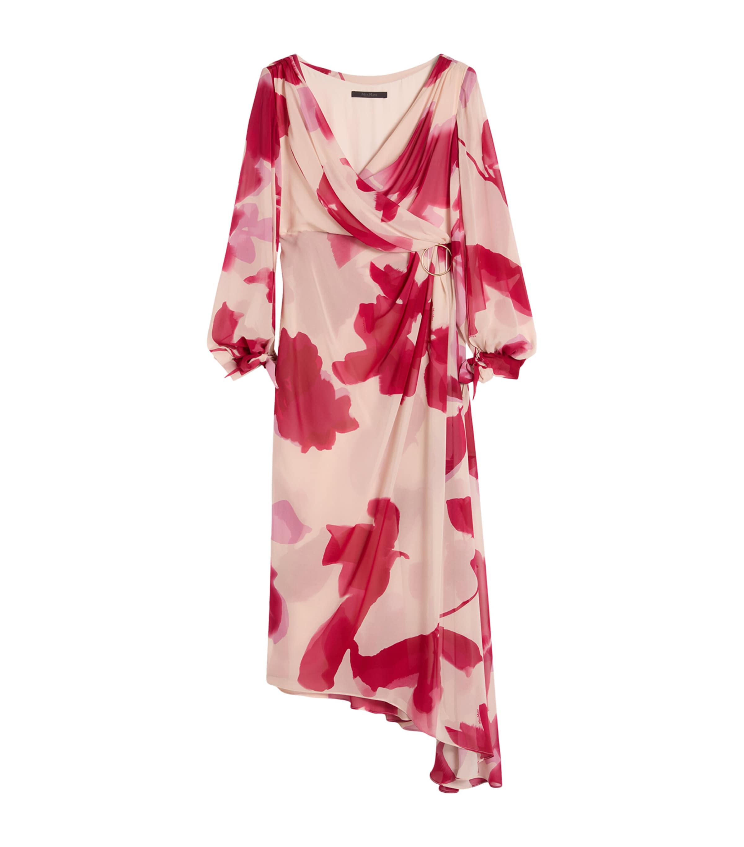 Max Mara Womens Silk Floral Wrap Midi Dress Beige Image 1