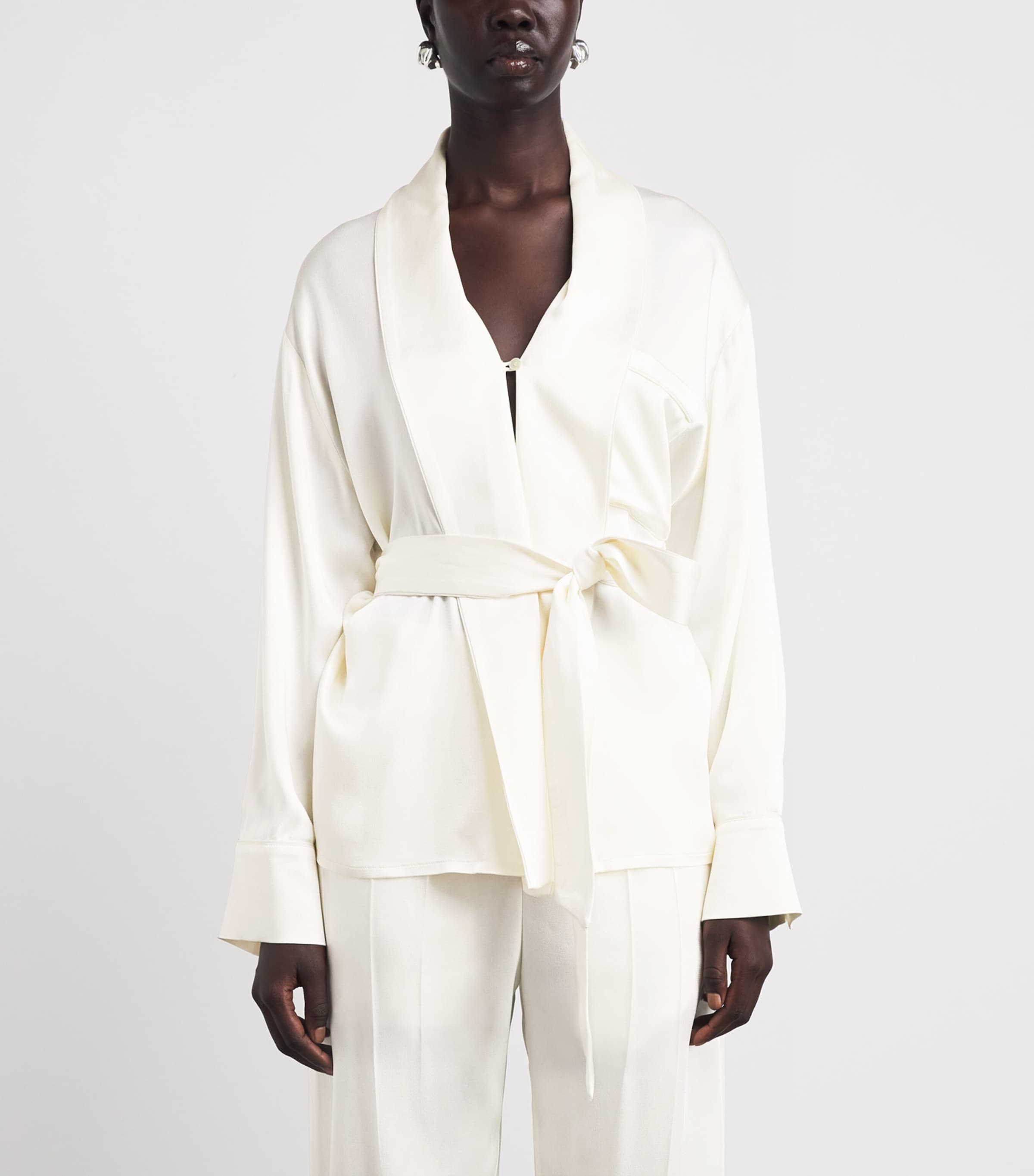 Victoria Beckham Womens Satin Crepe Alba Blouse Ivory Image 4
