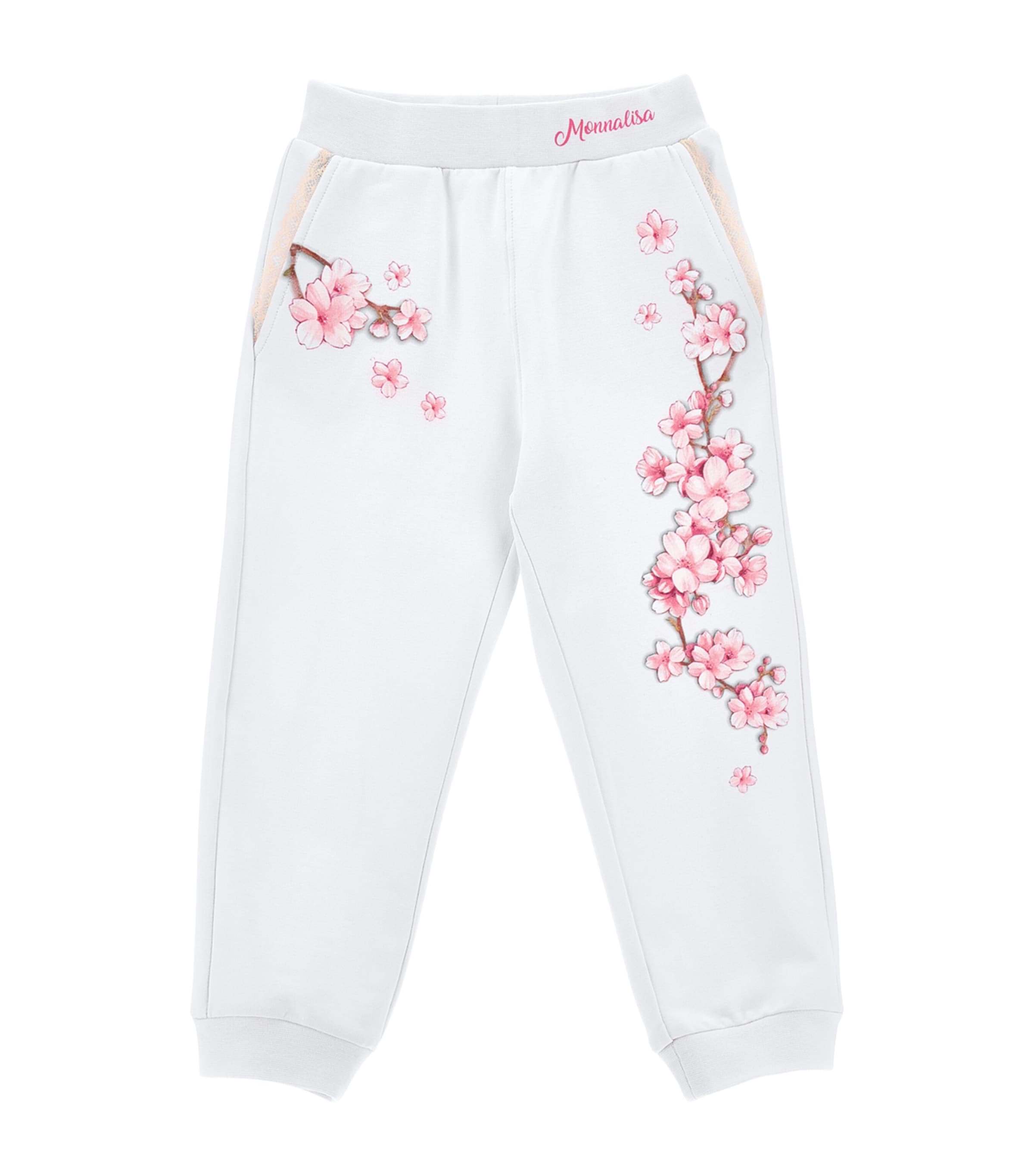 Monnalisa Stretch-cotton Floral Sweatpants In White