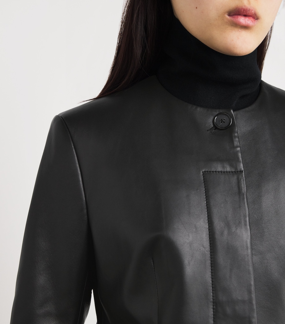 Collarless Leather Jacket 001 BLACK Image 6