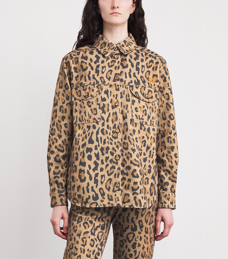 Blazé Milano Womens Denim Leopard-Print Shirt Camel Image 3