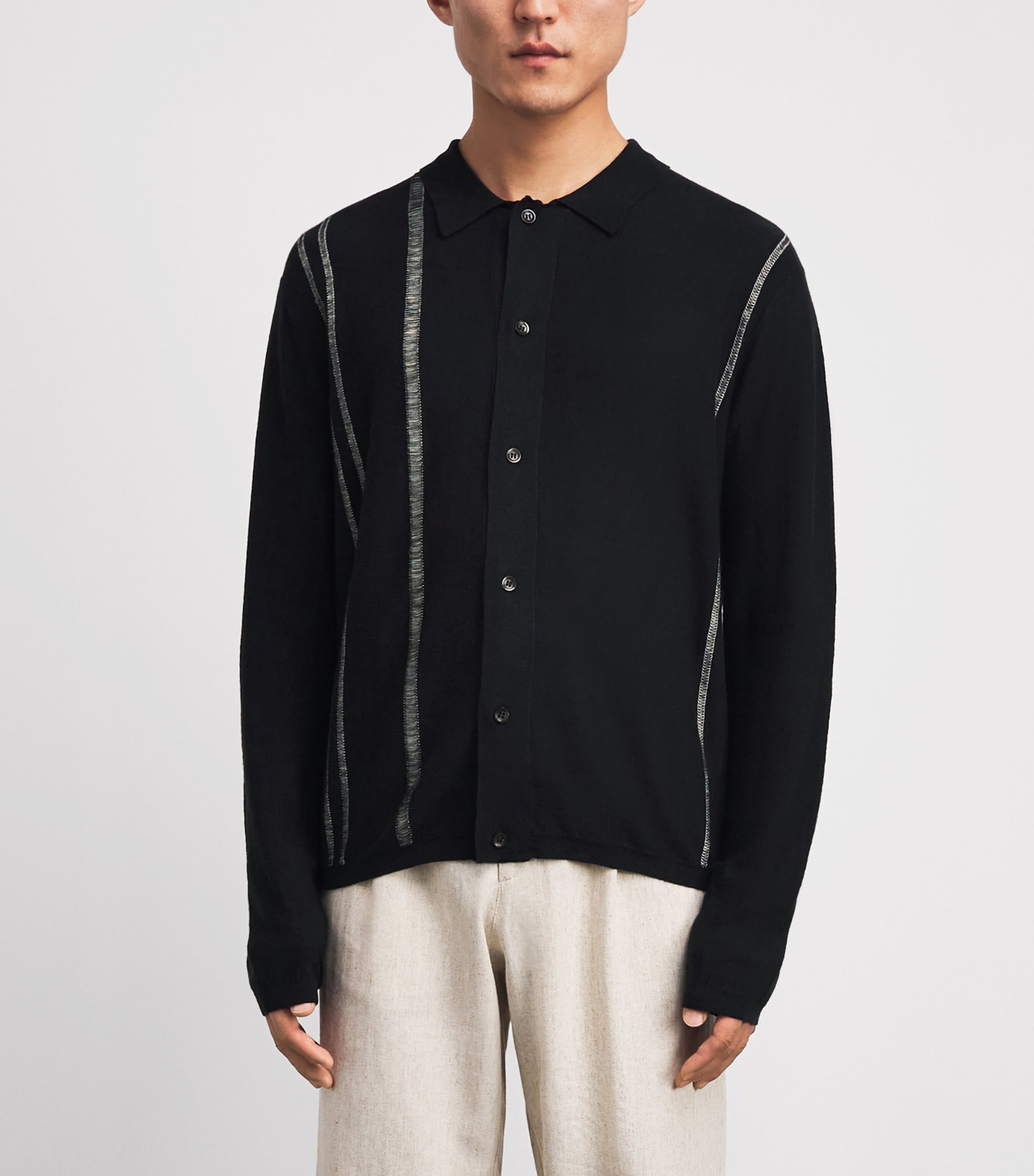 COMMAS Mens Cotton-Cashmere Stripe Cardigan Black Image 4