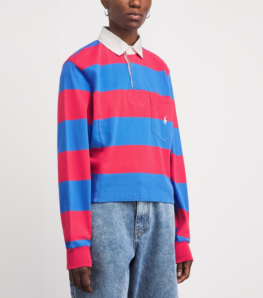Polo Ralph Lauren Womens Cotton Stripe Rugby Shirt Sunset Rd/grnwch Blu Image 4