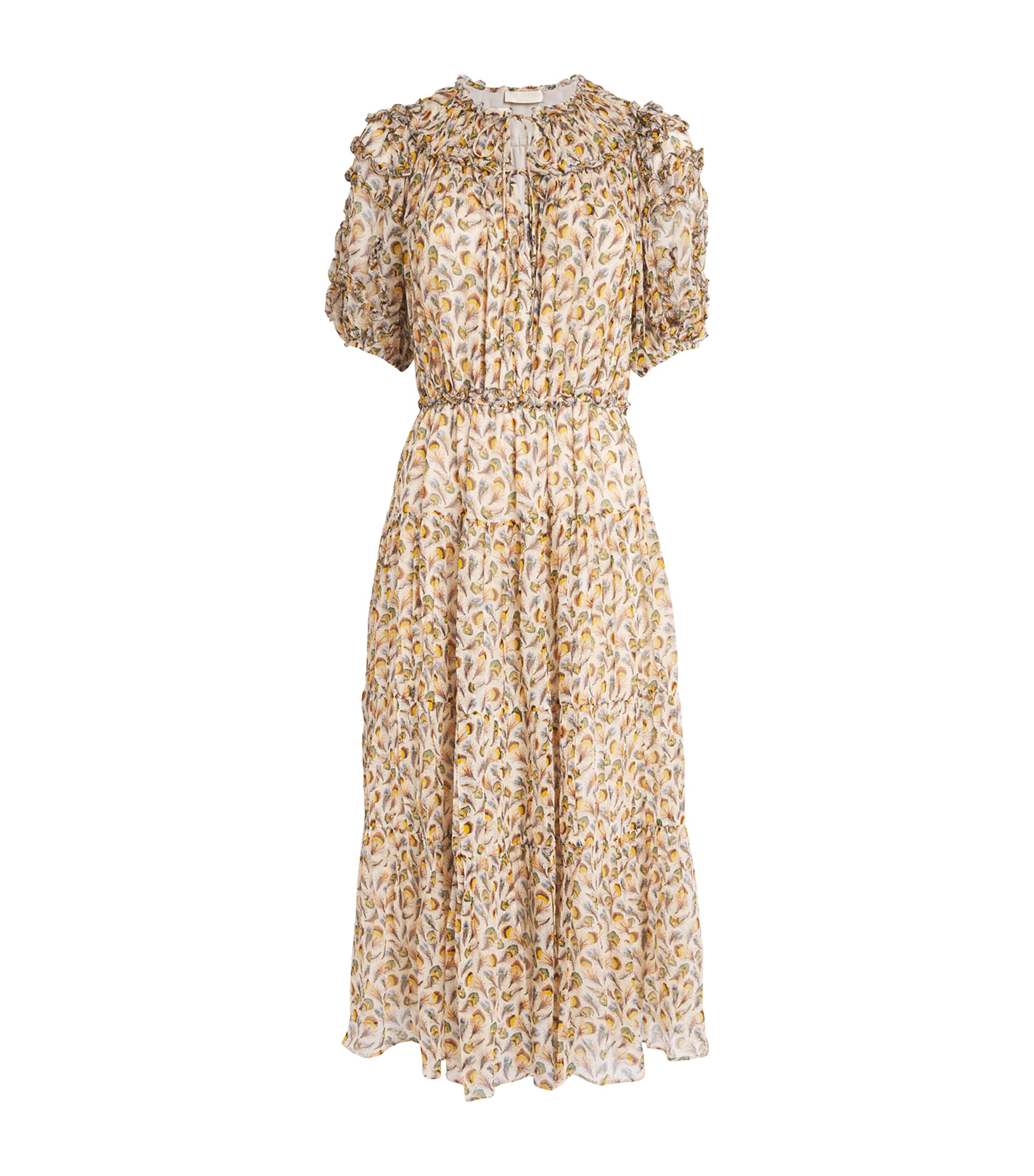 Ulla Johnson Nan Ruffle Puff Sleeve Silk Midi Dress In Neutral