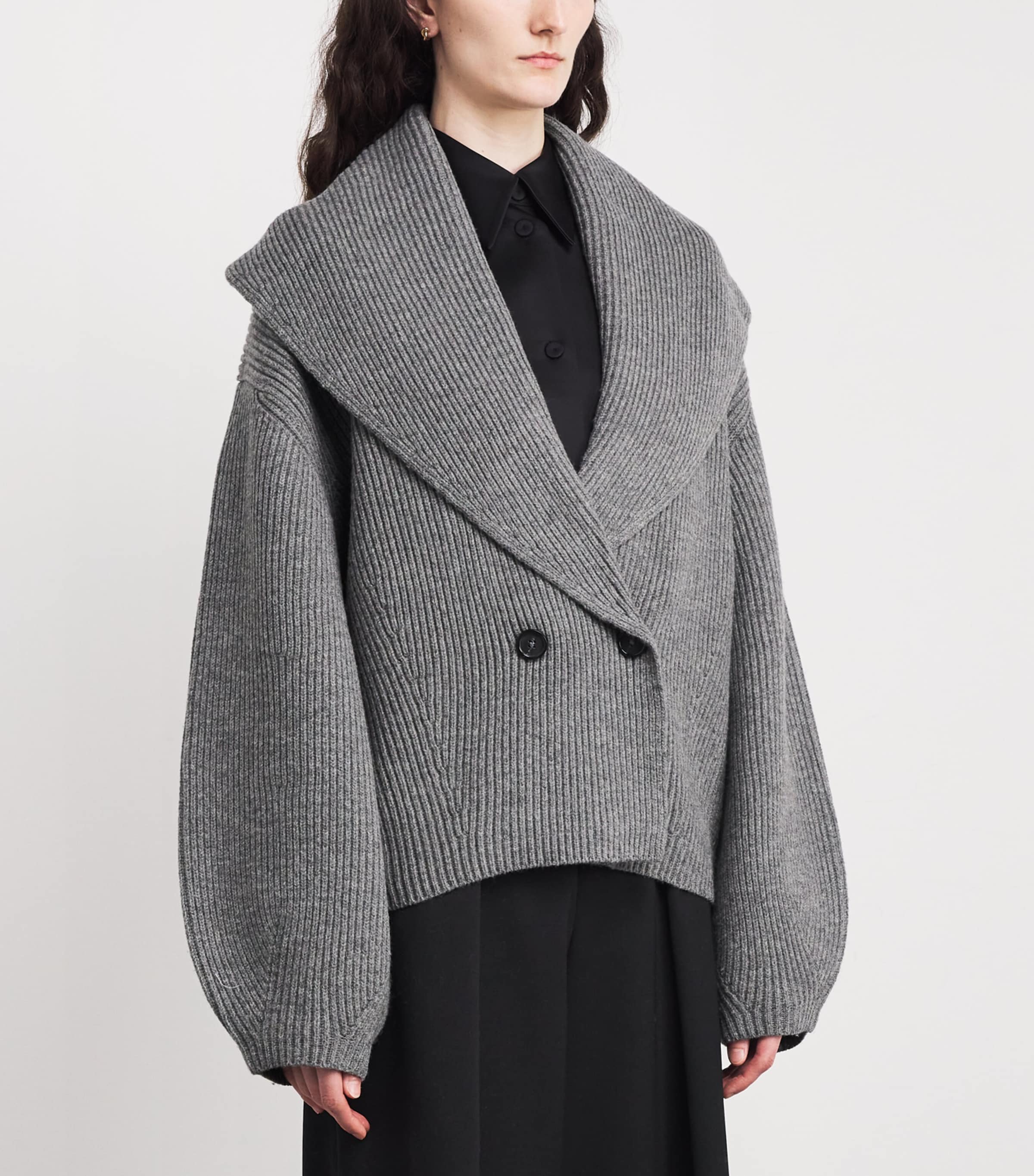 Wool-Blend Shawl Cardigan 020 MID GREY MELANGE Image 3