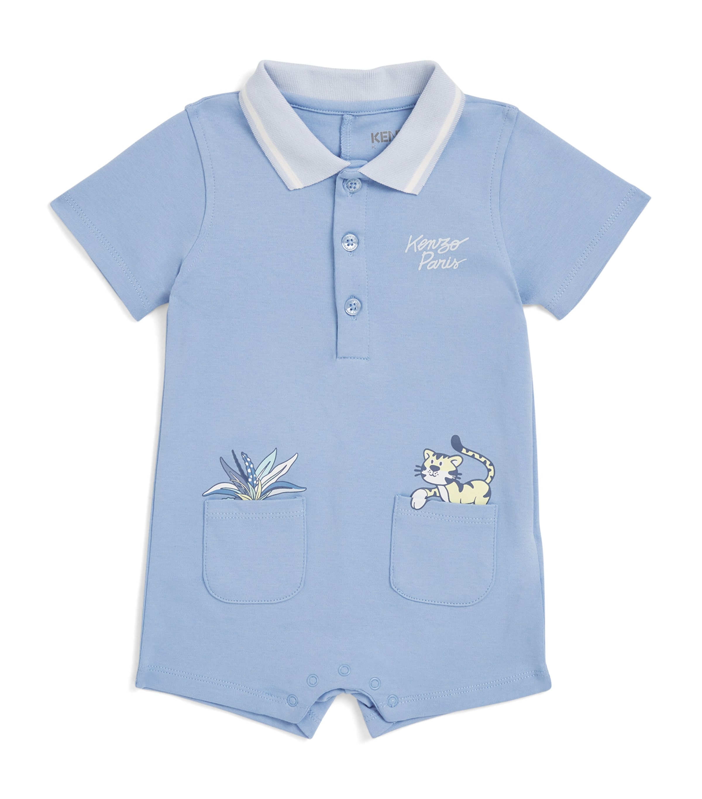 Kenzo Cotton Tiger Playsuit In Blue