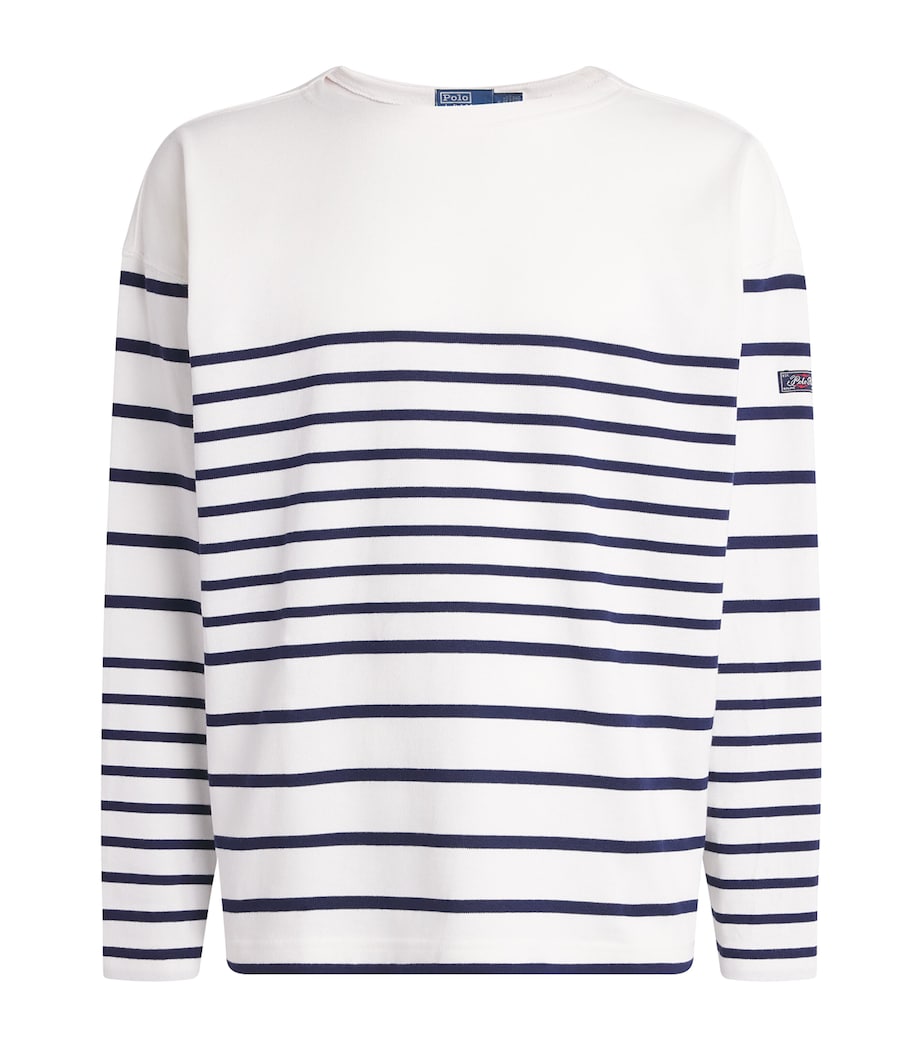 Polo Ralph Lauren Mens Cotton Stripe Sweater Newport Navy/white Image 1