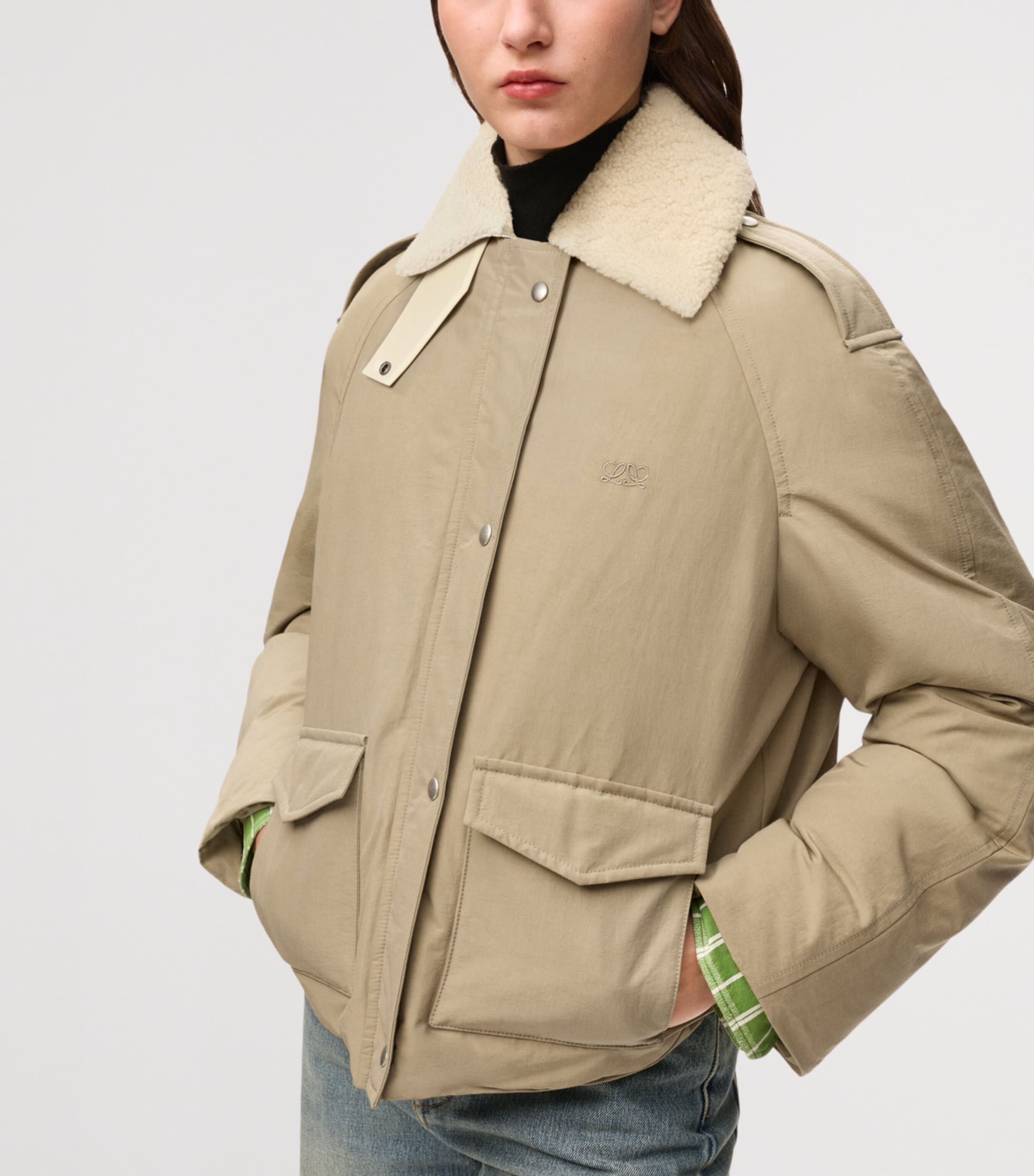 ジャケット・アウター LOHEN V COLLAR LIGHT JACKET LOEWE Green Technical Shearling-Collar Jacket | Harrods US