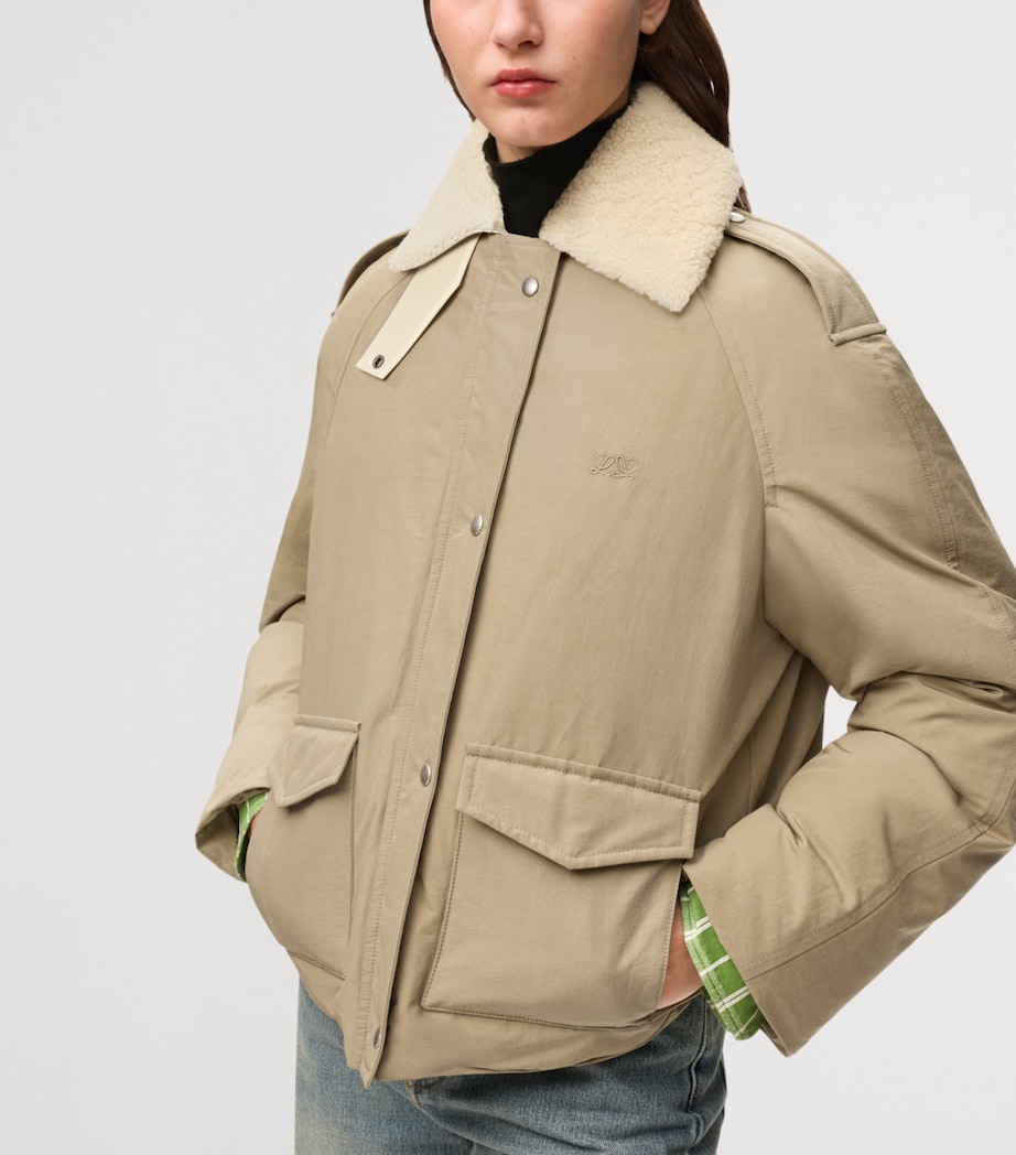 LOEWE Womens Technical Shearling-Collar Jacket Light Sage Image 7