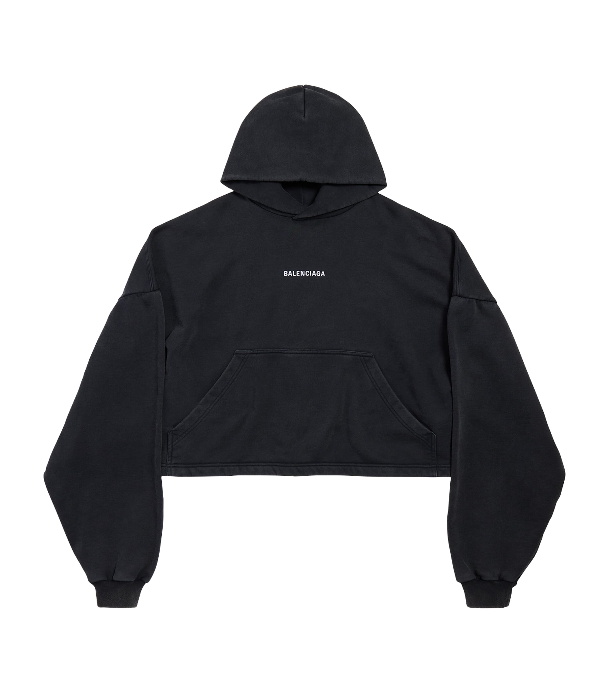 Balenciaga Logo Cropped Hoodie In Black