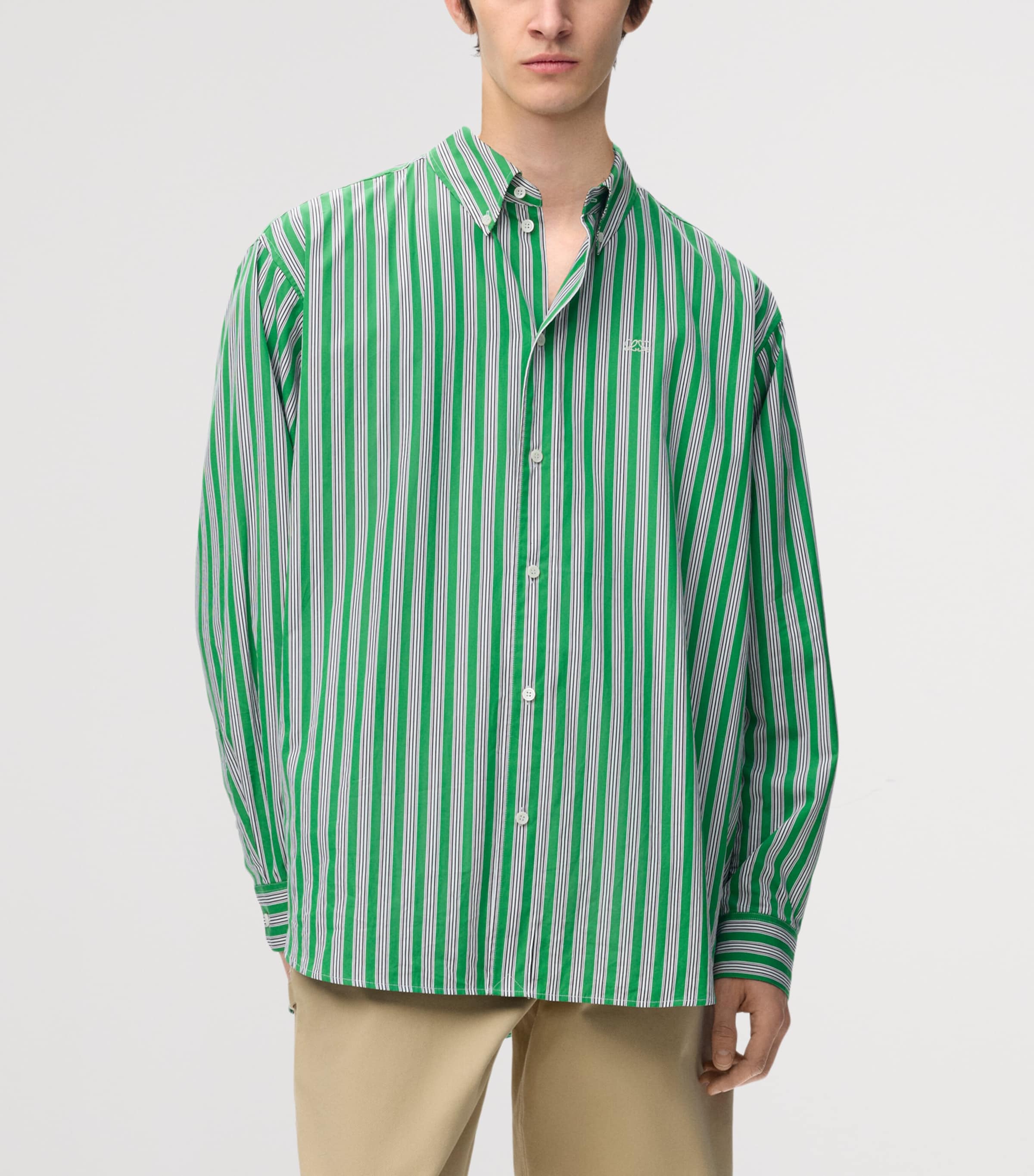 LOEWE Mens Stripe Anagram Shirt Green/white Image 3