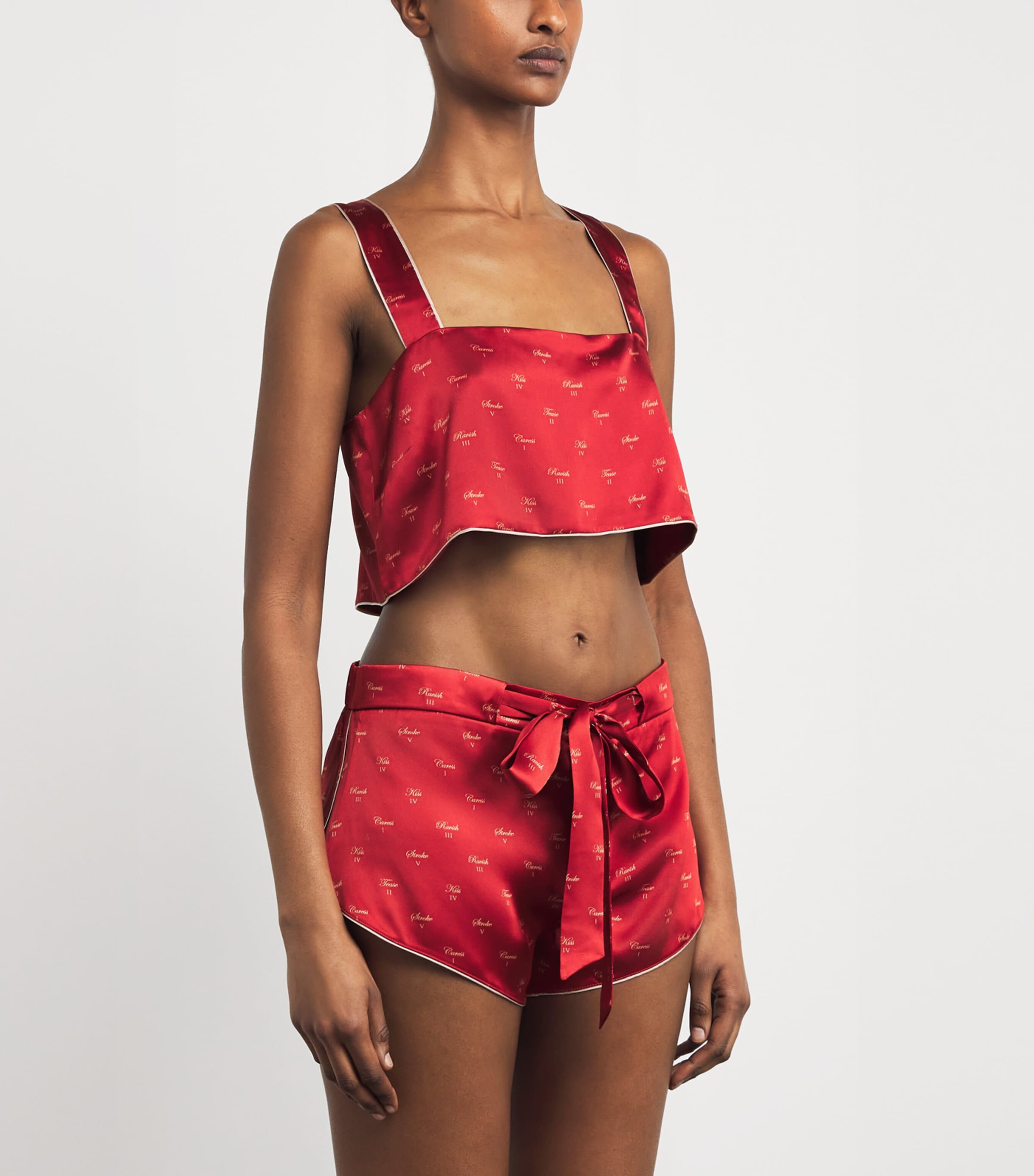 Silk Kiss Print Crop Top KIK RED / BUFF KRBU Image 3