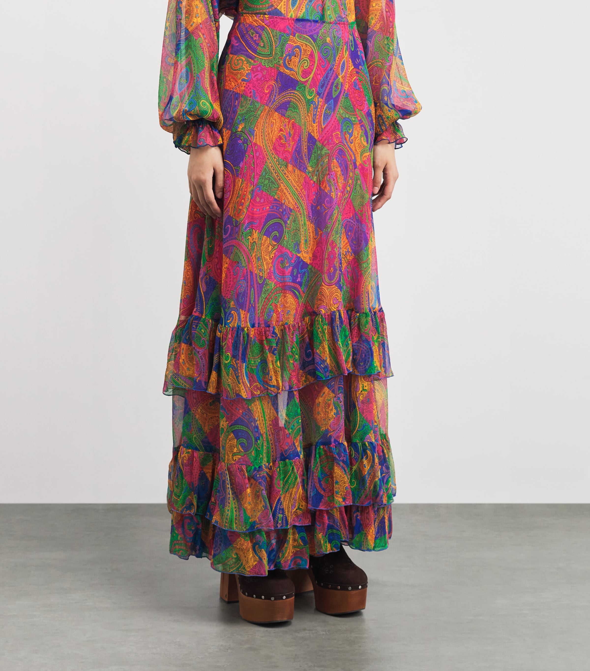 Silk Geometric Paisley-Motif Midi Skirt X0854 Image 3