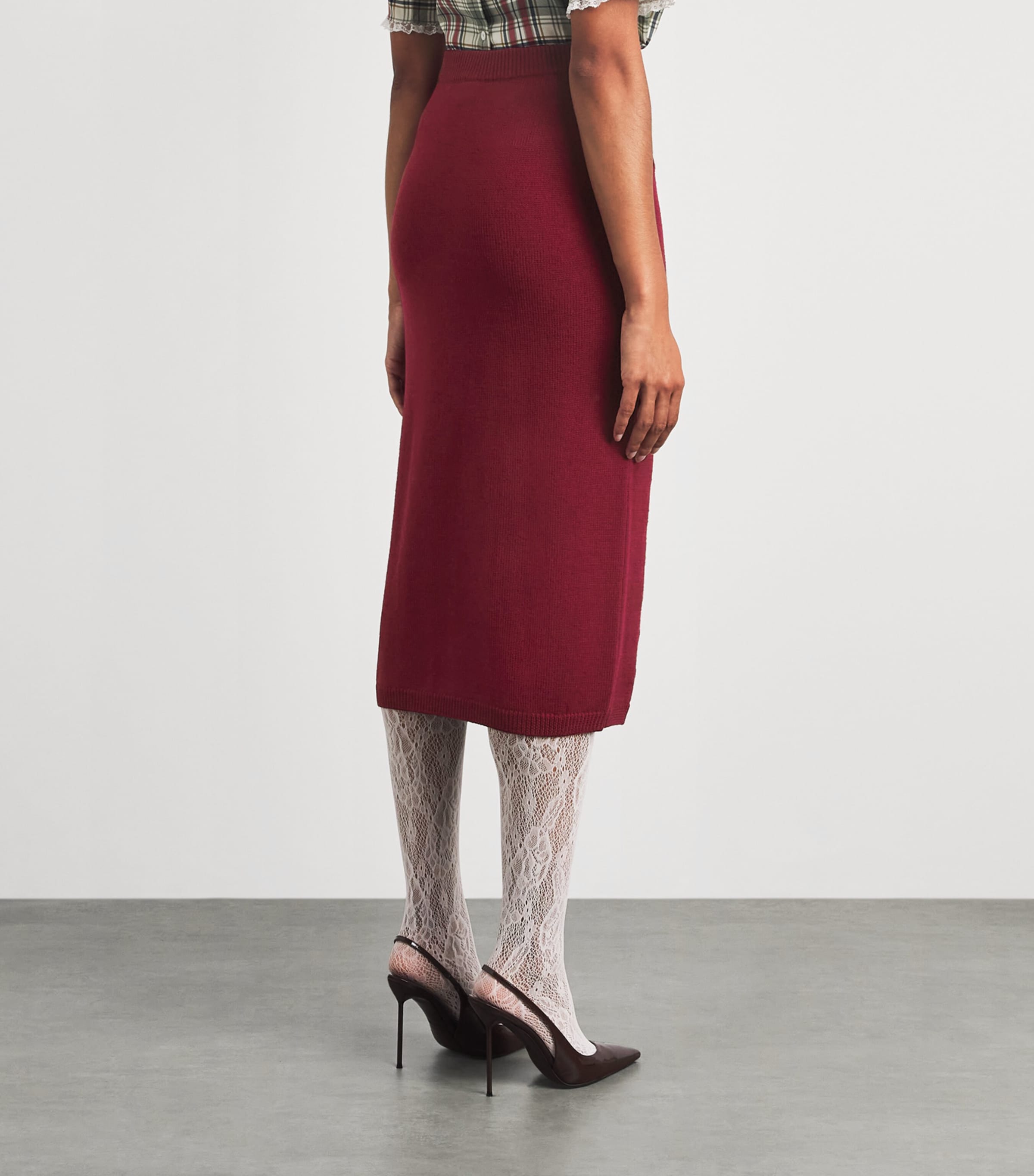 Alessandra Rich Womens Merino Wool Lace-Knit Midi Skirt Bordeaux Image 5