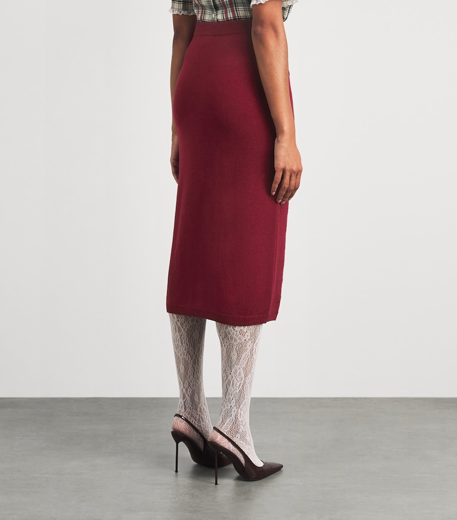 Alessandra Rich Womens Merino Wool Lace-Knit Midi Skirt Bordeaux Image 5