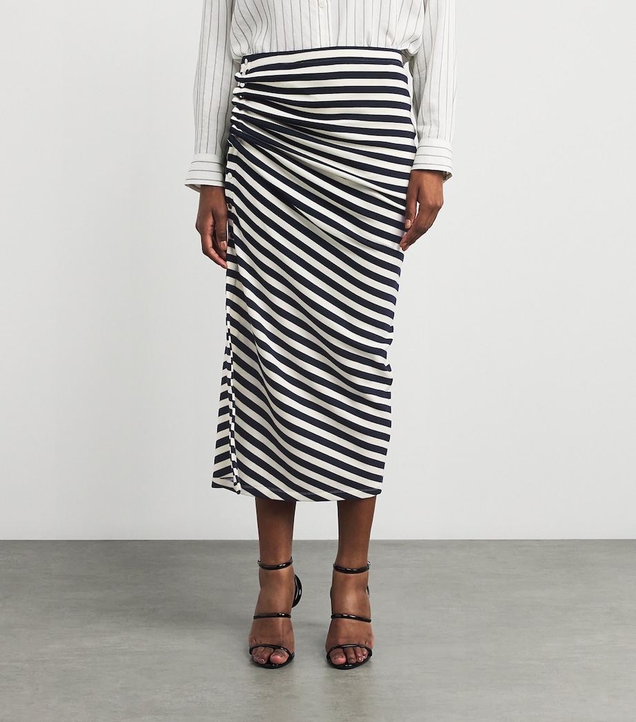 Wool Asymmetric Stripe Midi Skirt M128 NAVY / CREAM Image 3