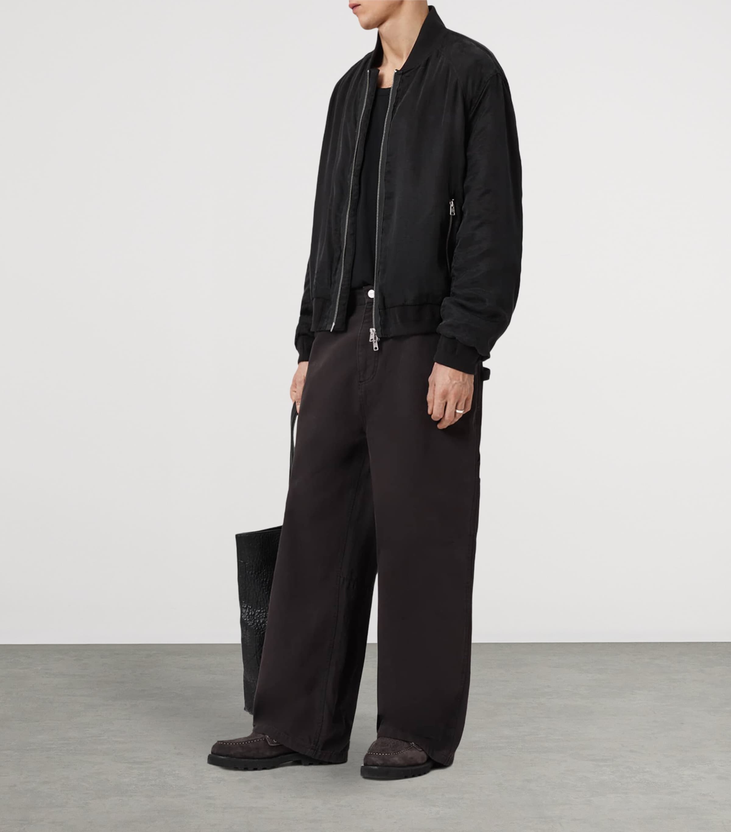 AllSaints Mens Organic Cotton Jackson Barrel Trousers Tanner Black Image 5