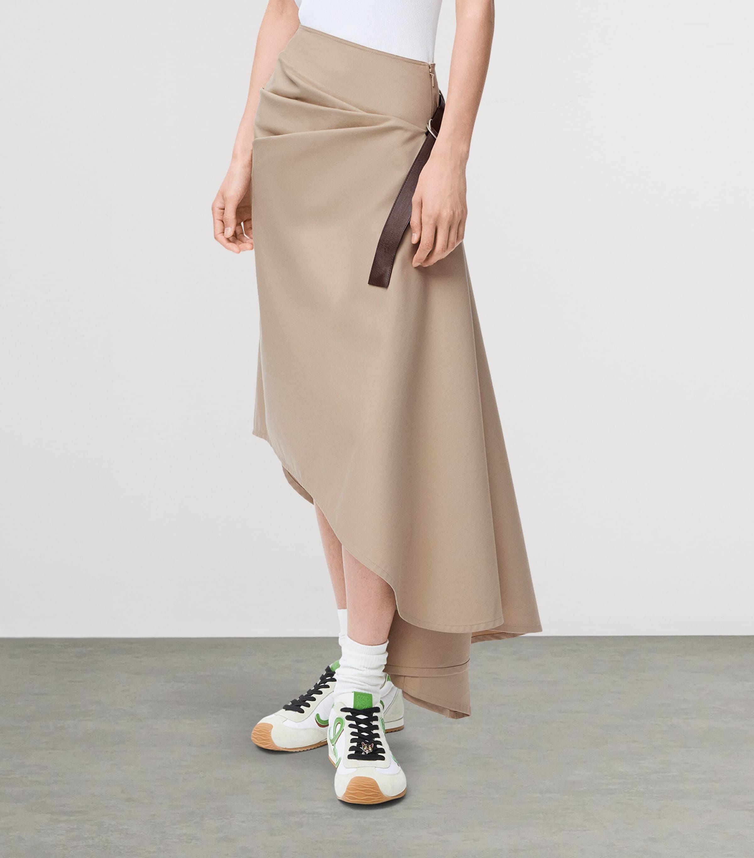 Cotton-Silk Asymmetric Midi Skirt BEIGE Image 3