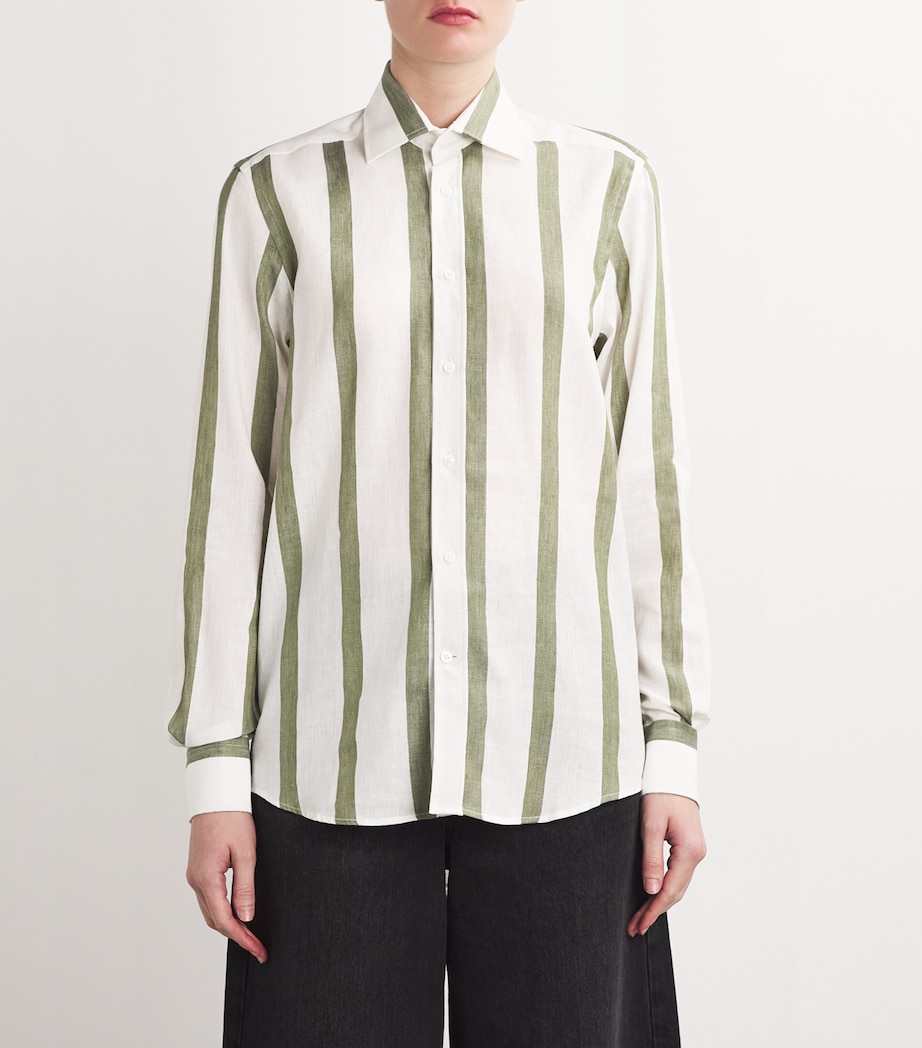 With Nothing Underneath Womens Cotton-Linen Stripe The Boyfriend Shirt Khaki Stripe Image 3