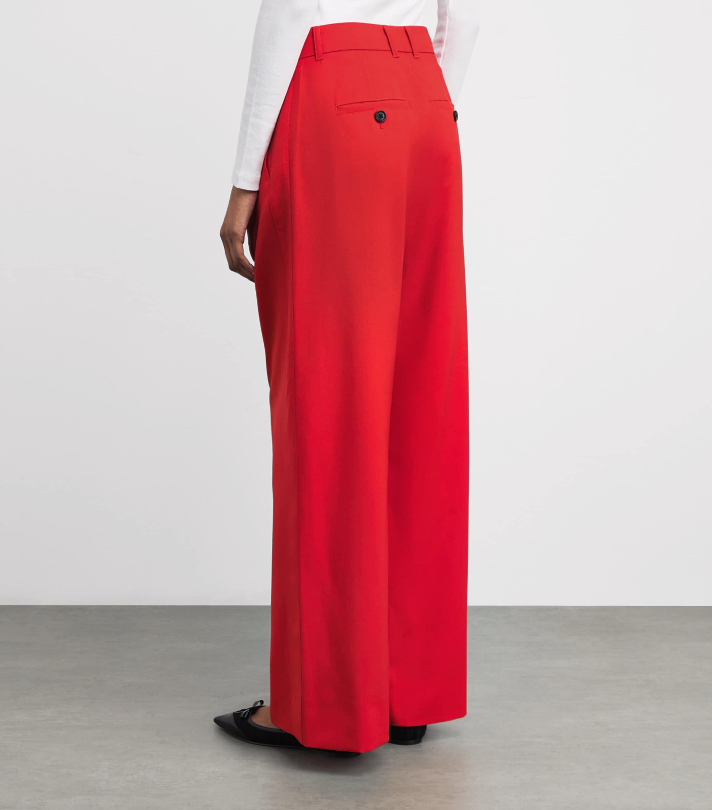Wool Pleated Wide-Leg Trousers POPPY RED Image 4