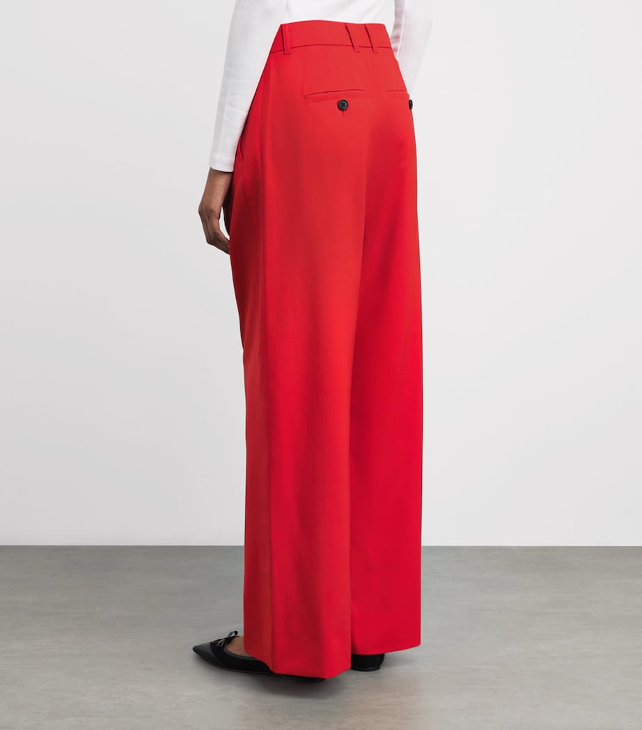 Wool Pleated Wide-Leg Trousers POPPY RED Image 4