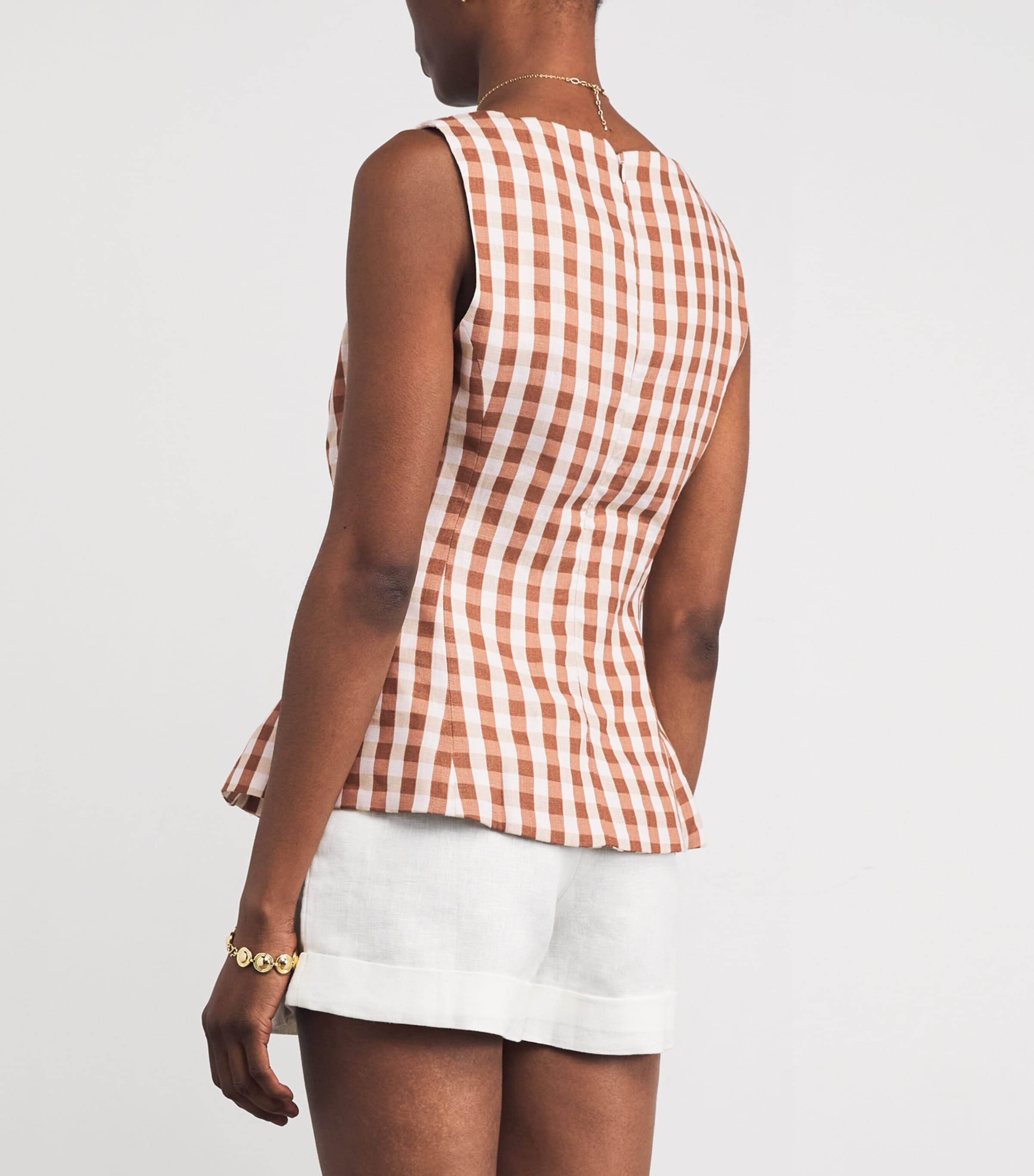 Faithfull the Brand Womens Linen Gingham Ana Top Gingham Cedar Image 4