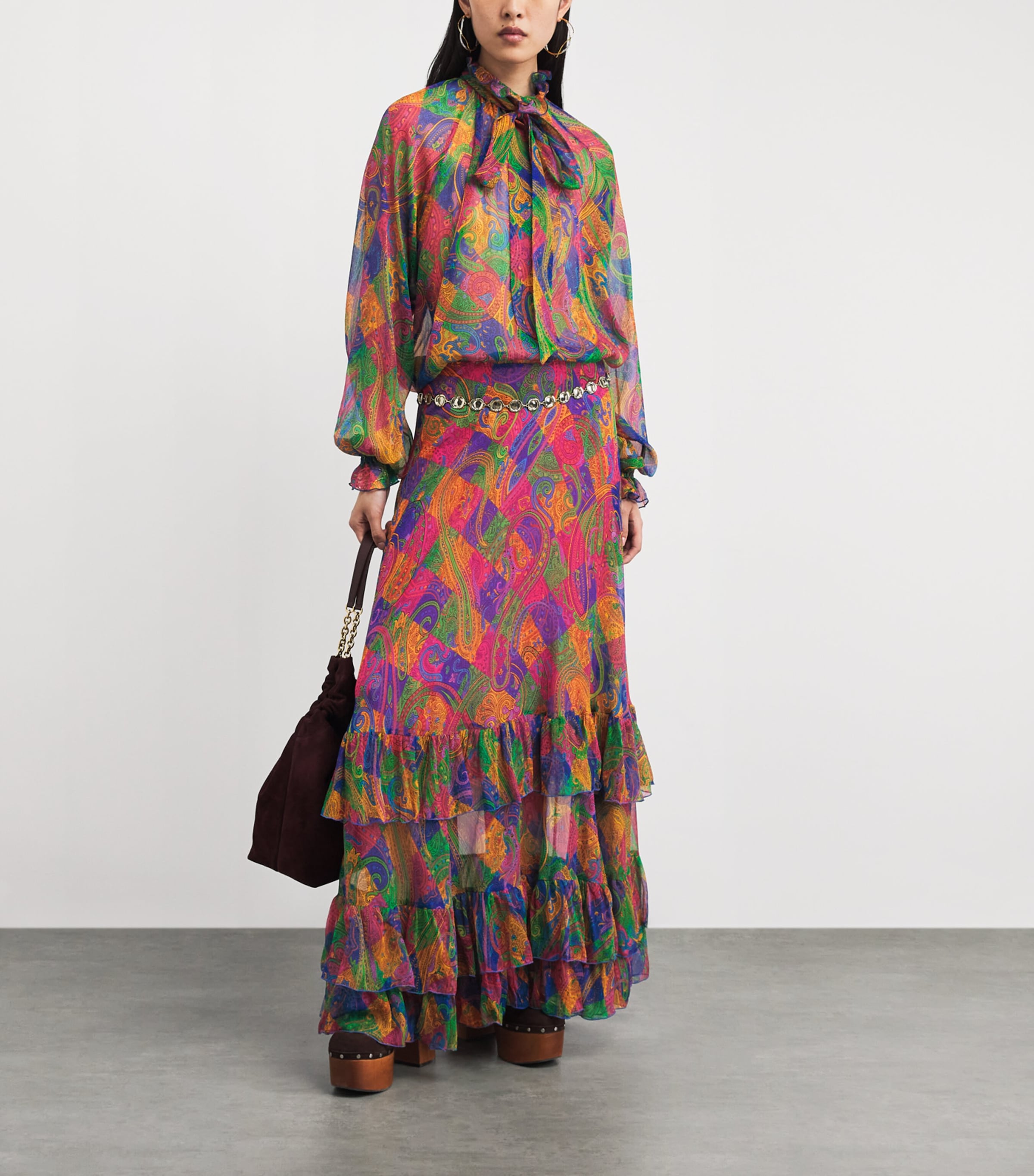 Silk Geometric Paisley-Motif Midi Skirt X0854 Image 2