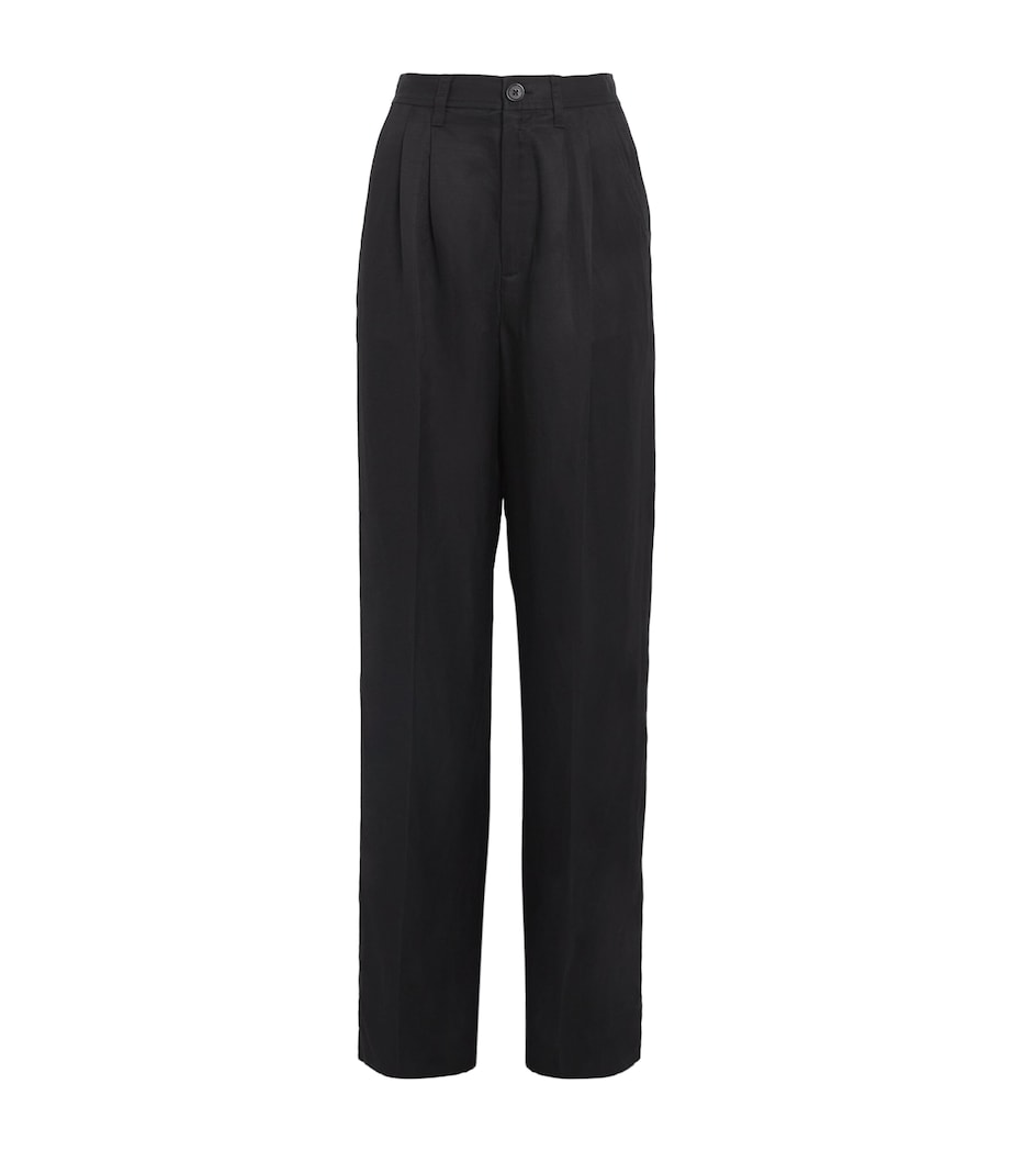Pleated Carrie Wide-Leg Trousers BLACK LINEN BLEND Image 1