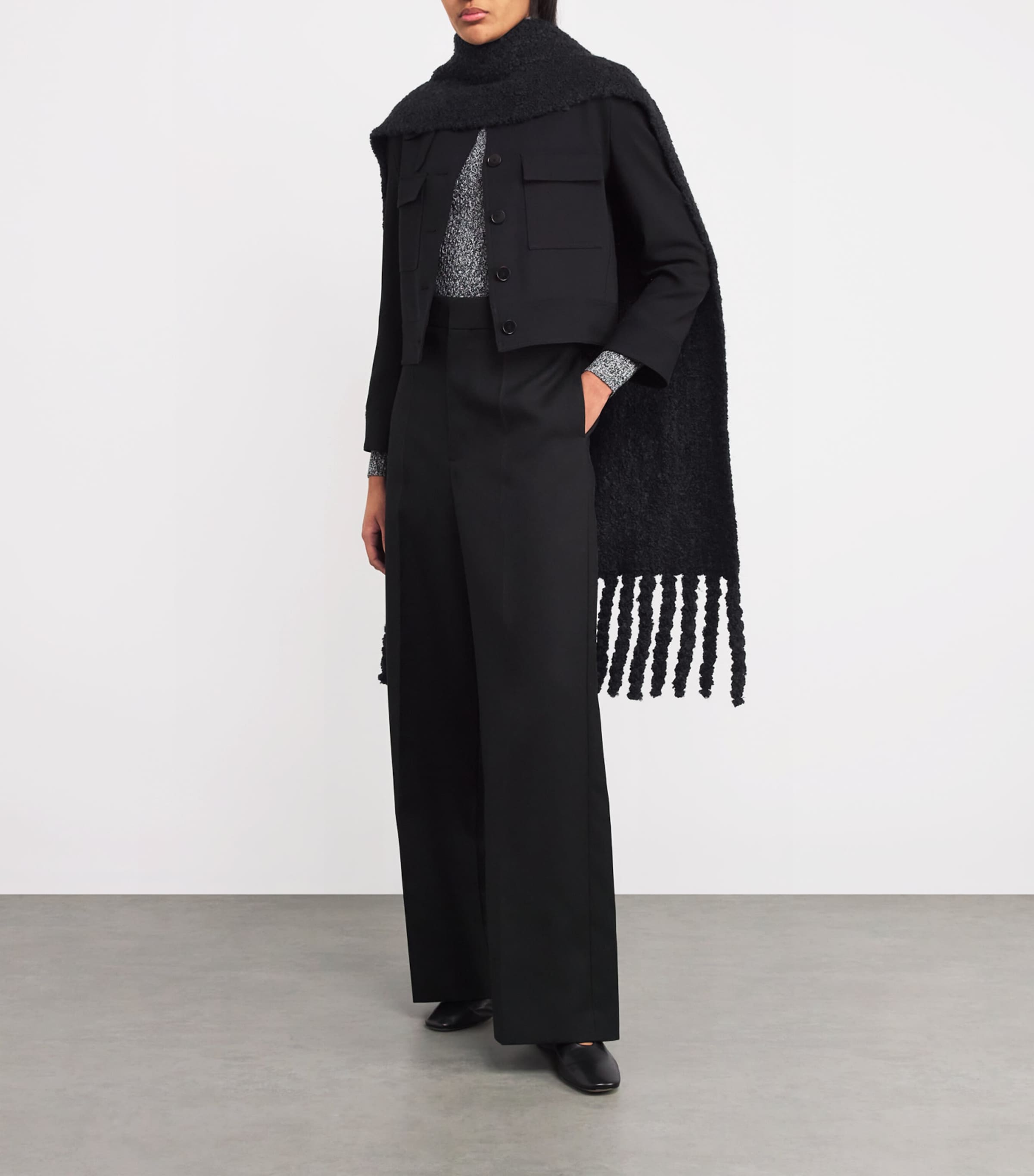 Bouclé Knit Scarf BLACK Image 2
