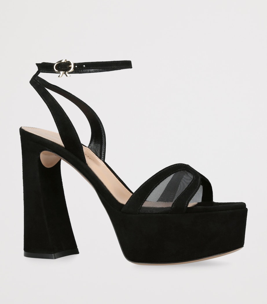 Mesh and Suede Platform Sandals 105 BLACK Image 3